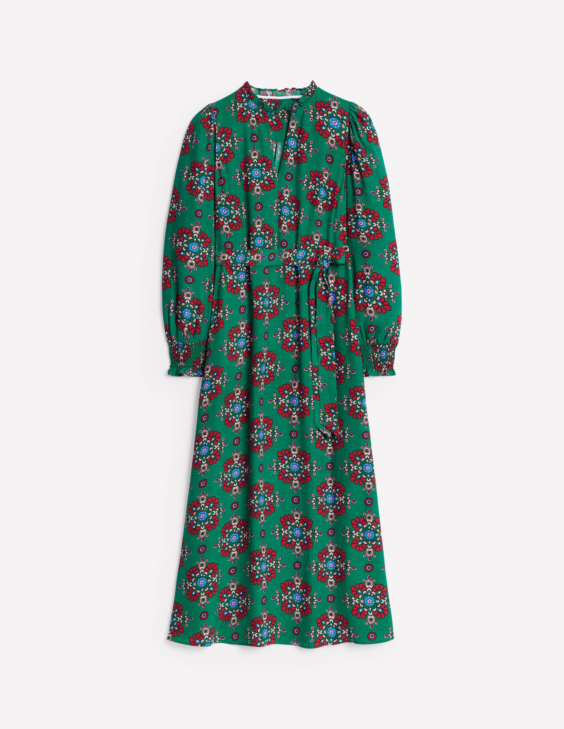 Easy Notch Midi Dress-Green, Adorned Stamp-5