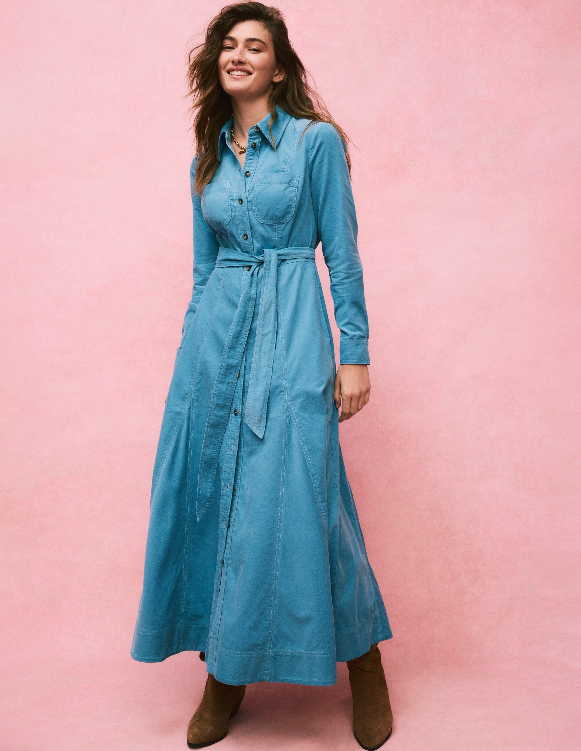boden corduroy shirt dress Boden Boden Judith Cord Shirt Dress - Red Oak
