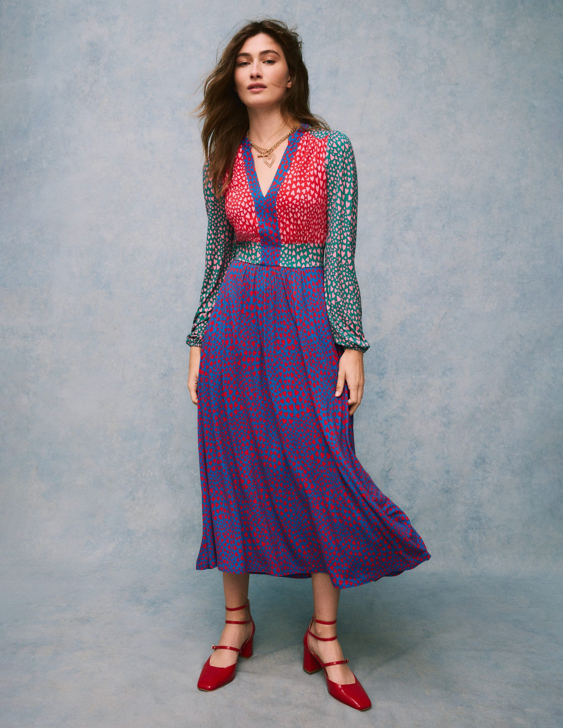 Lily Long Sleeve Midi Dress-Multi, Heart Cluster-2