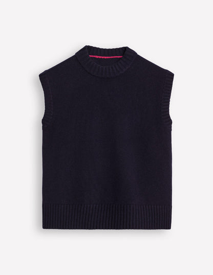 Chunky Cashmere Crew Neck Tank-Navy-6