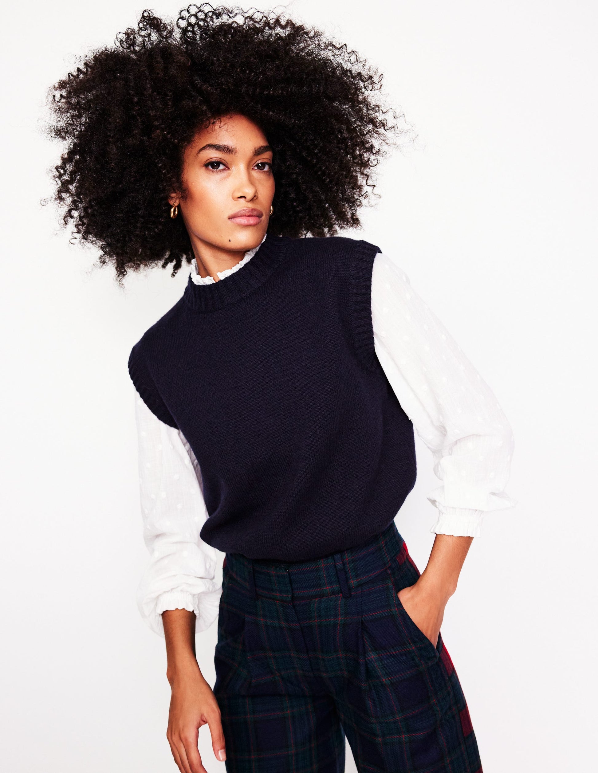 Chunky Cashmere Crew Neck Tank-Navy-1