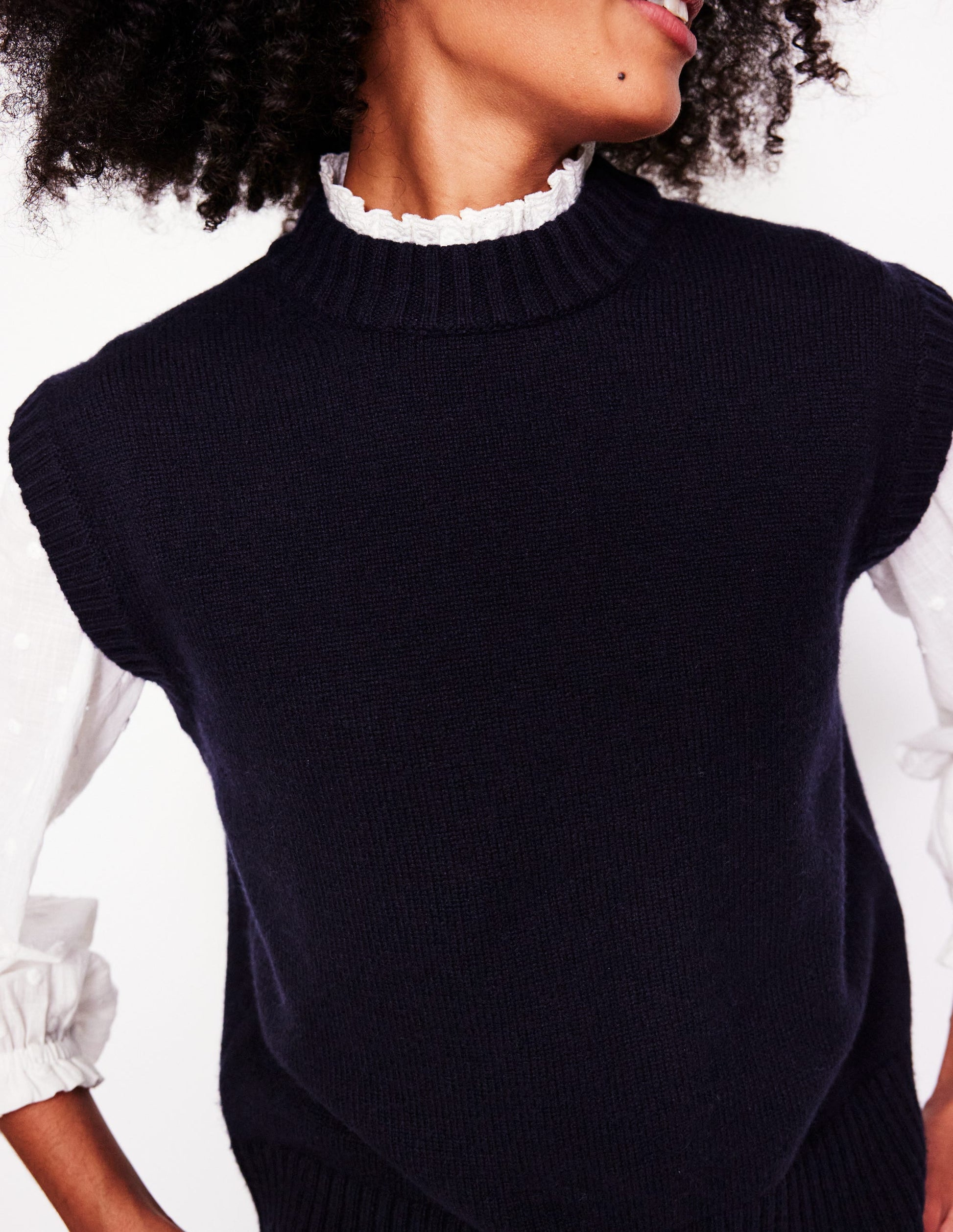 Chunky Cashmere Crew Neck Tank-Navy-2