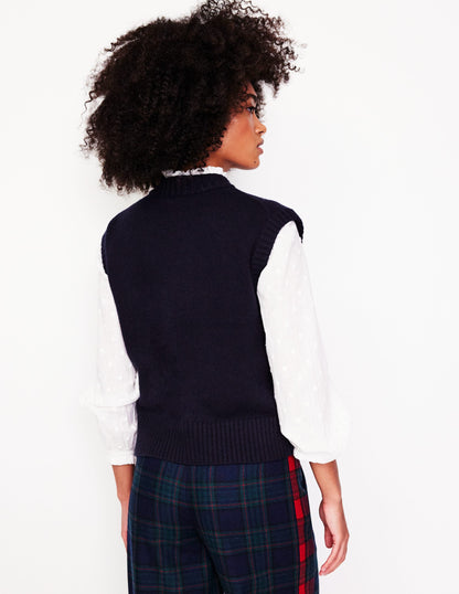 Chunky Cashmere Crew Neck Tank-Navy-3