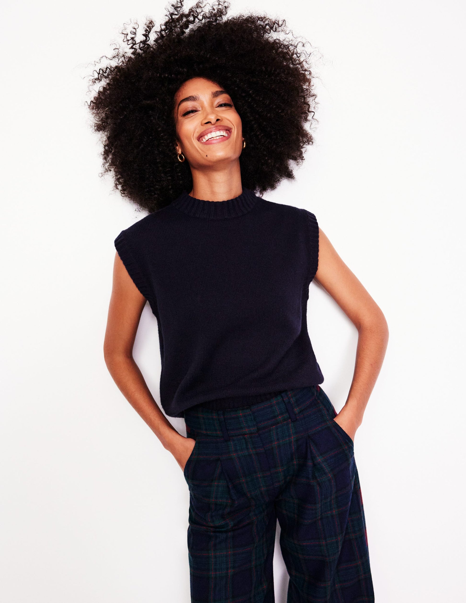 Chunky Cashmere Crew Neck Tank-Navy-5