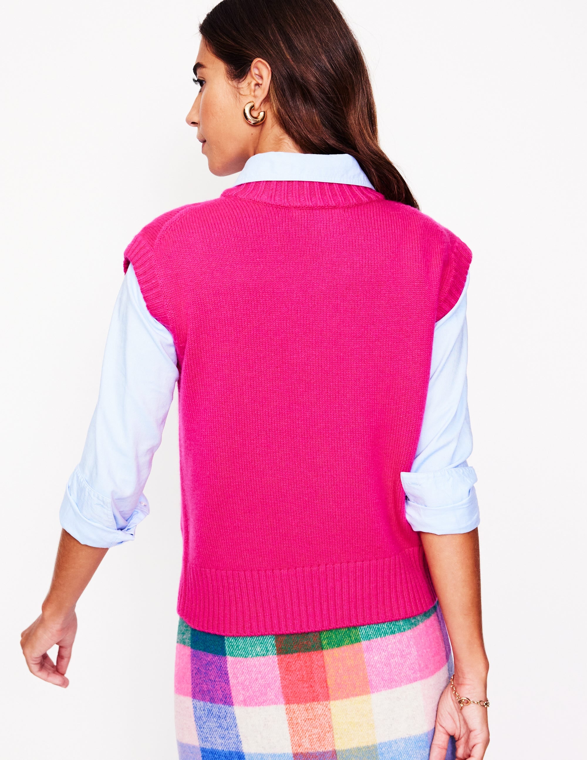 Chunky Cashmere Crew Neck Tank-Bright Pink - Image 3