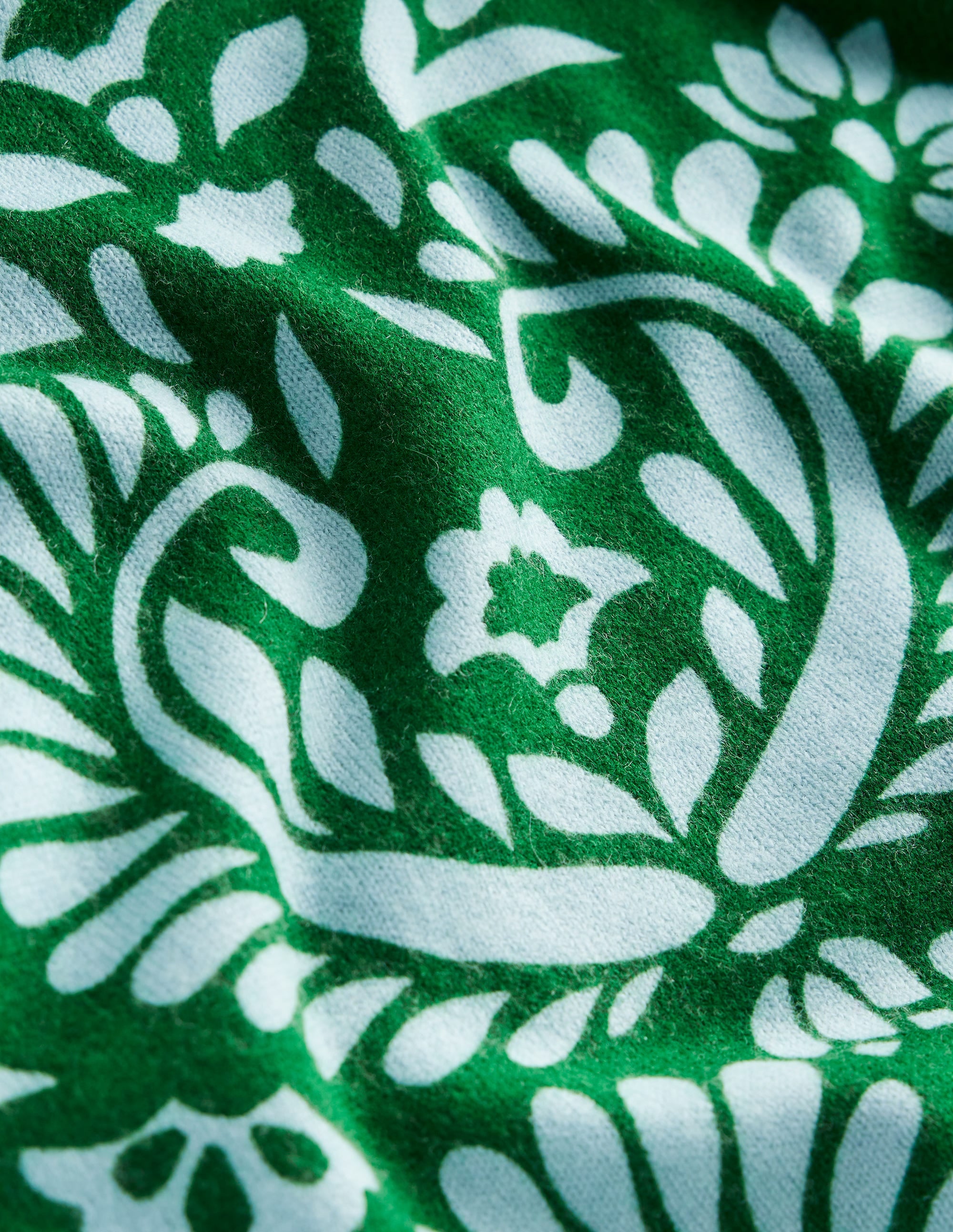 Eva Cashmere Crew Neck Jumper-Pine Green, Decorative Flora - Image 6