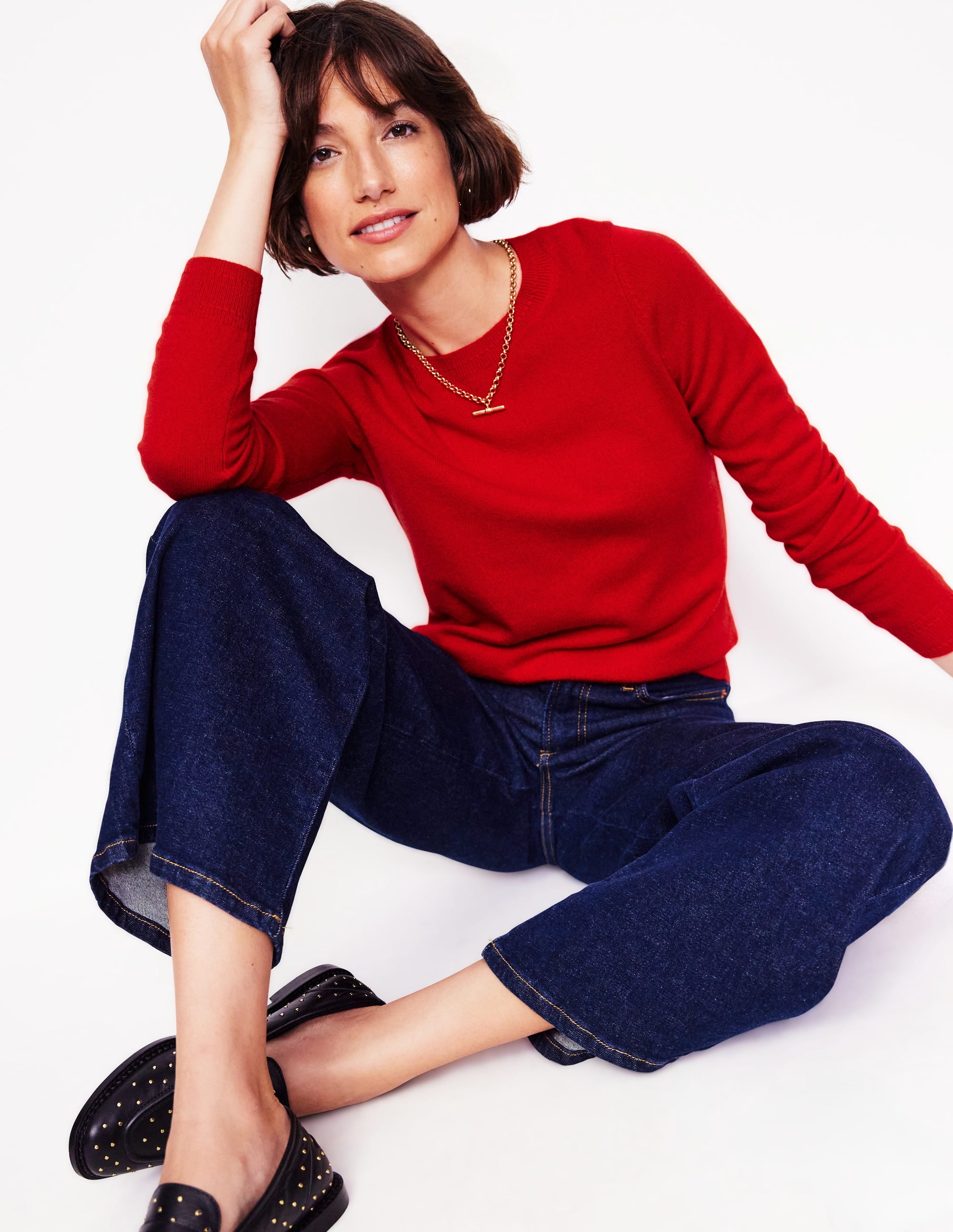 Eva Cashmere Crew Neck Jumper-Rouge Red - Image 1