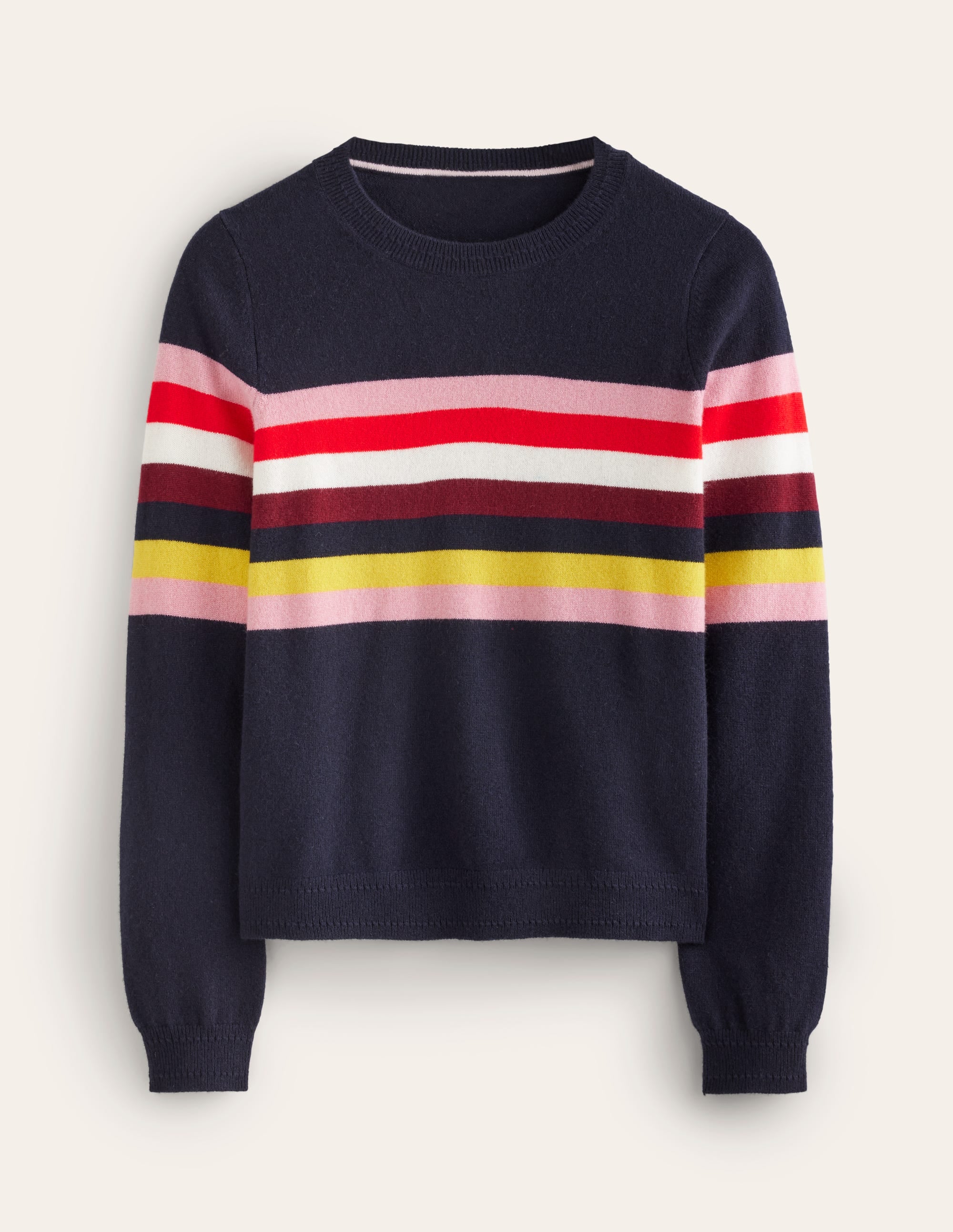Eva Cashmere Crew Neck Jumper-Navy, Rainbow - Image 7