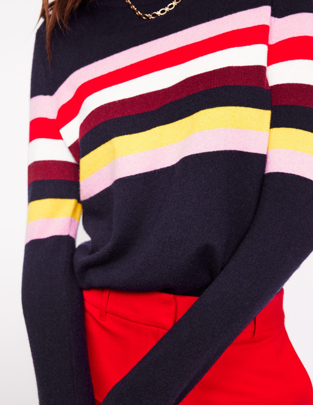 Eva Cashmere Crew Neck Jumper-Navy, Rainbow - Image 2
