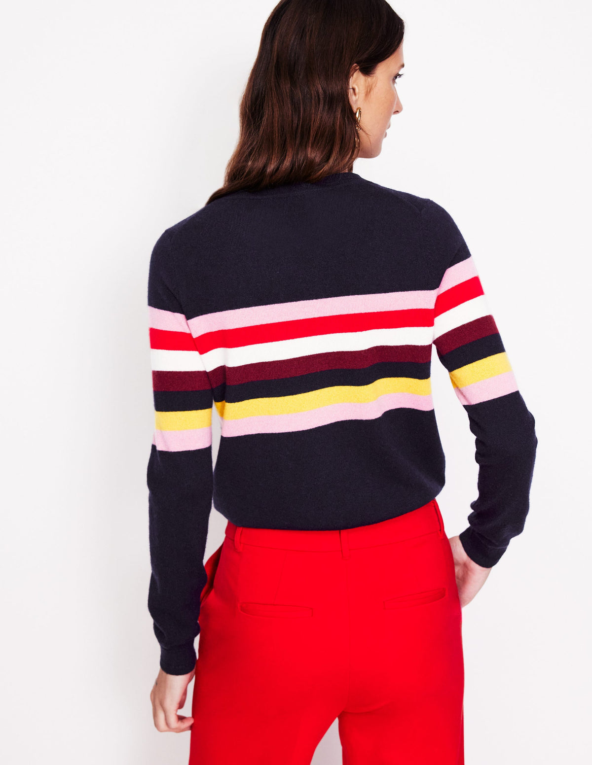 Eva Cashmere Crew Neck Jumper-Navy, Rainbow - Image 3