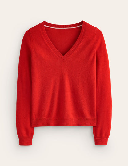 Eva Cashmere V-neck Jumper-Rouge Red-5