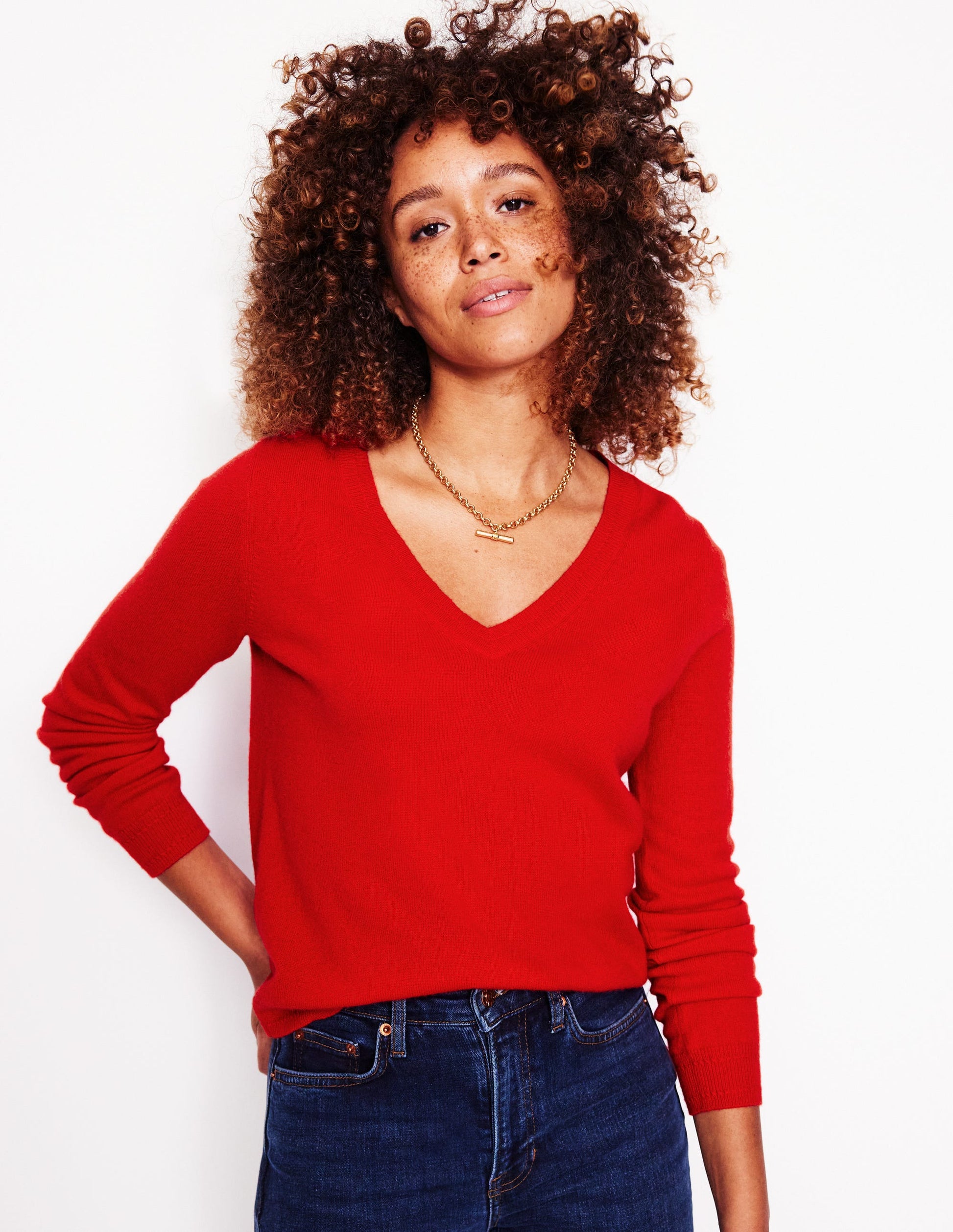 Eva Cashmere V-neck Jumper-Rouge Red-1
