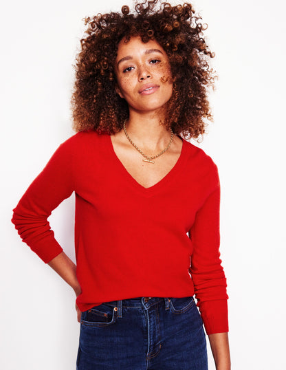 Eva Cashmere V-neck Jumper-Rouge Red-1