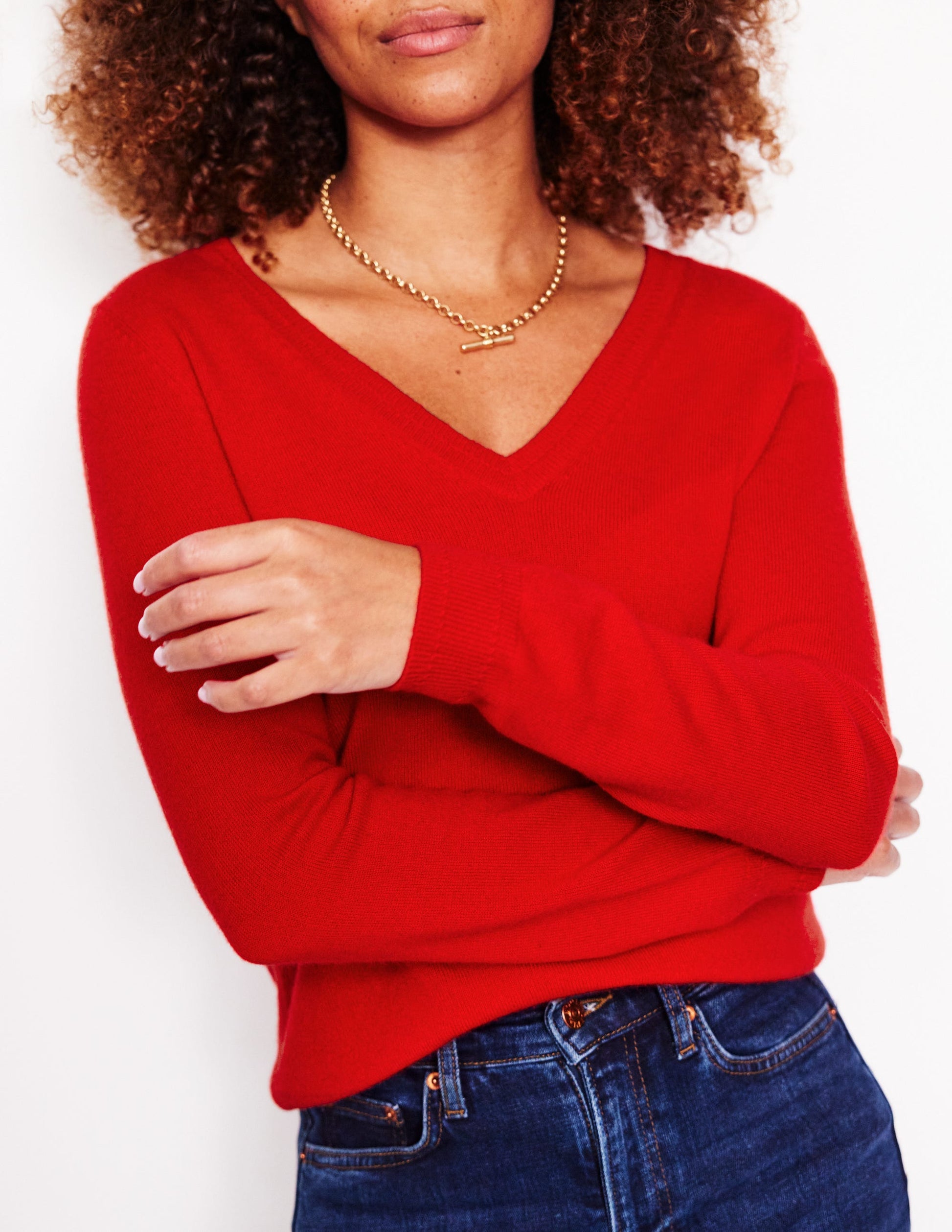 Eva Cashmere V-neck Jumper-Rouge Red-2