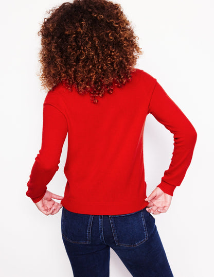 Eva Cashmere V-neck Jumper-Rouge Red-3
