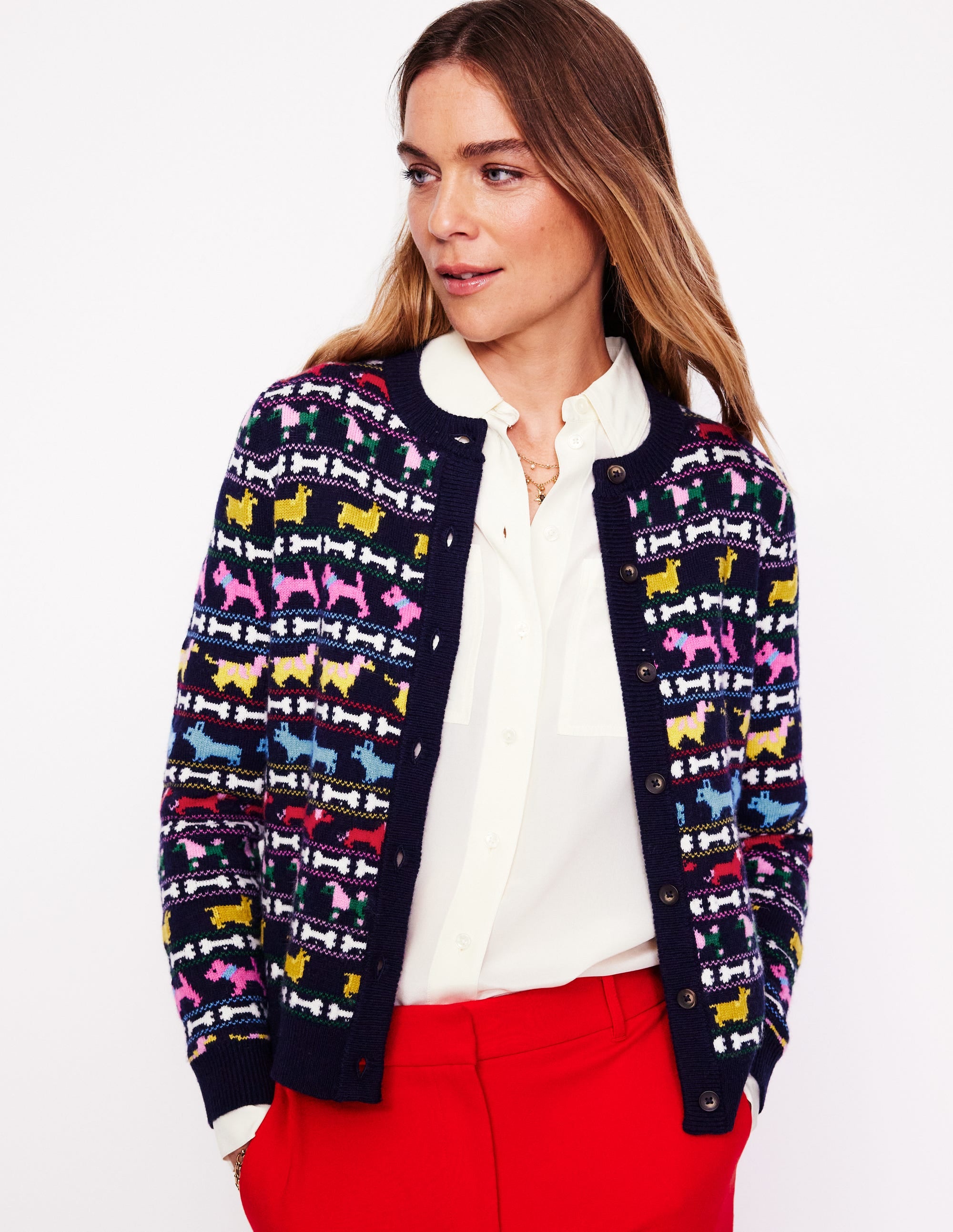 Edie Fair Isle Cardigan-Navy, Dogs - Image 1
