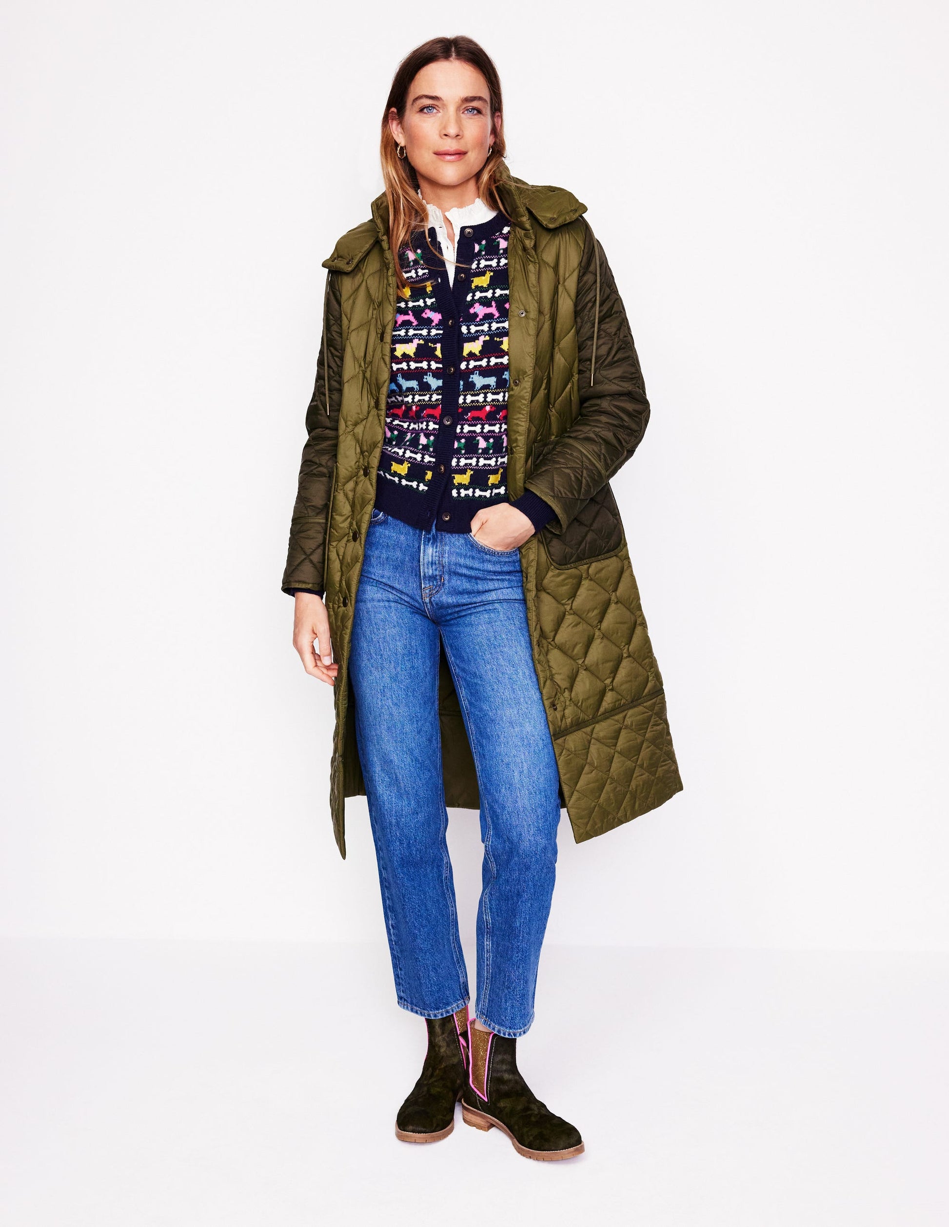 Edie Fair Isle Cardigan-Navy, Dogs-5