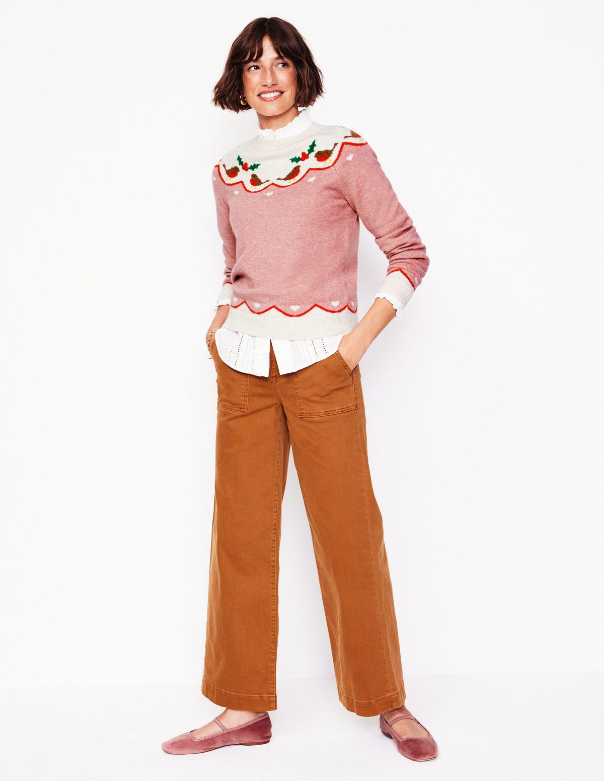 Edie Fair Isle Jumper-Quartz Pink, Robins - Image 4