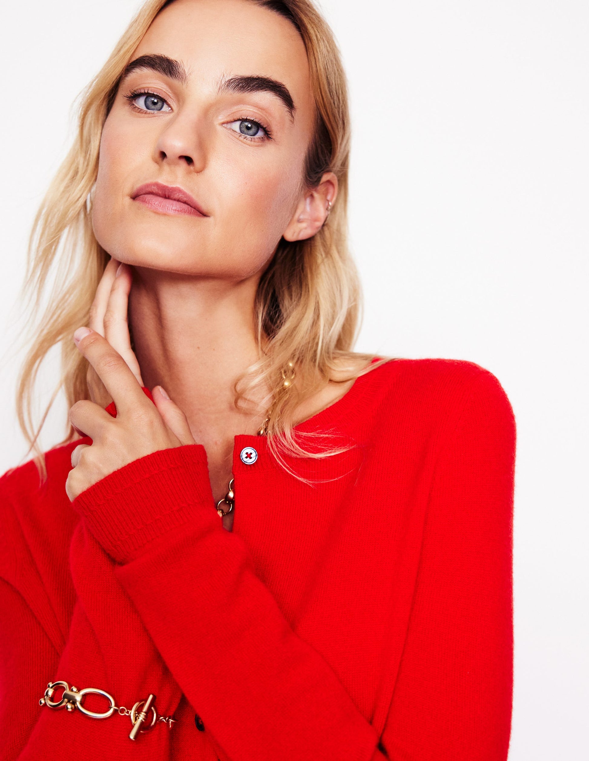 Eva Cashmere Crew Cardigan-Rouge Red-2
