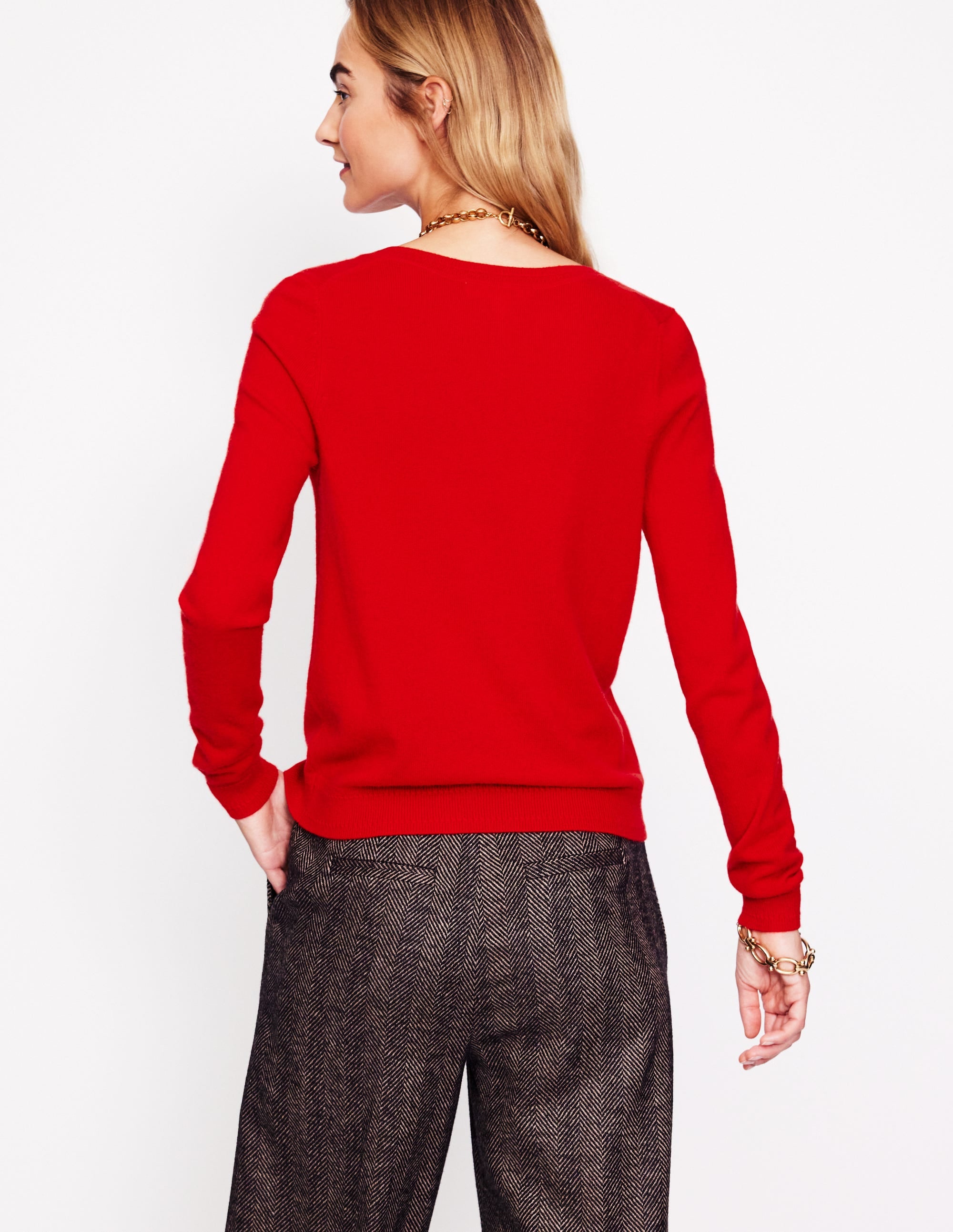 Eva Cashmere Crew Cardigan-Rouge Red - Image 3
