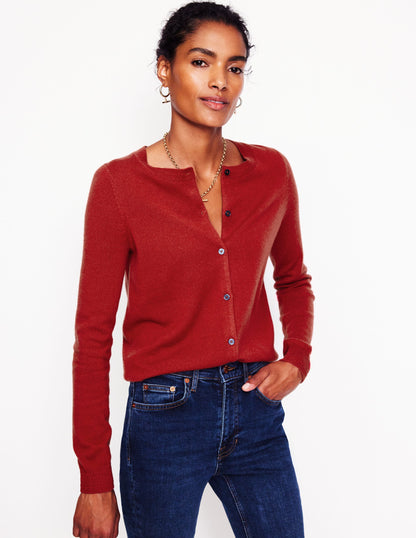 Eva Cashmere Crew Cardigan-Copper Brown-1