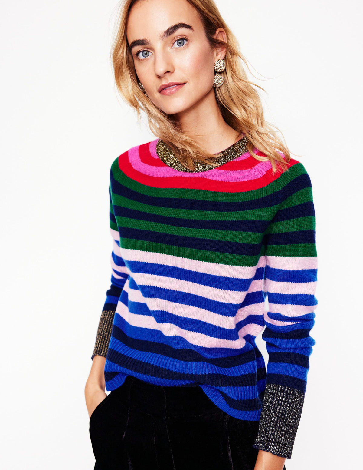 Olivia Merino Jumper-Multi, Rainbow Stripe - Image 1