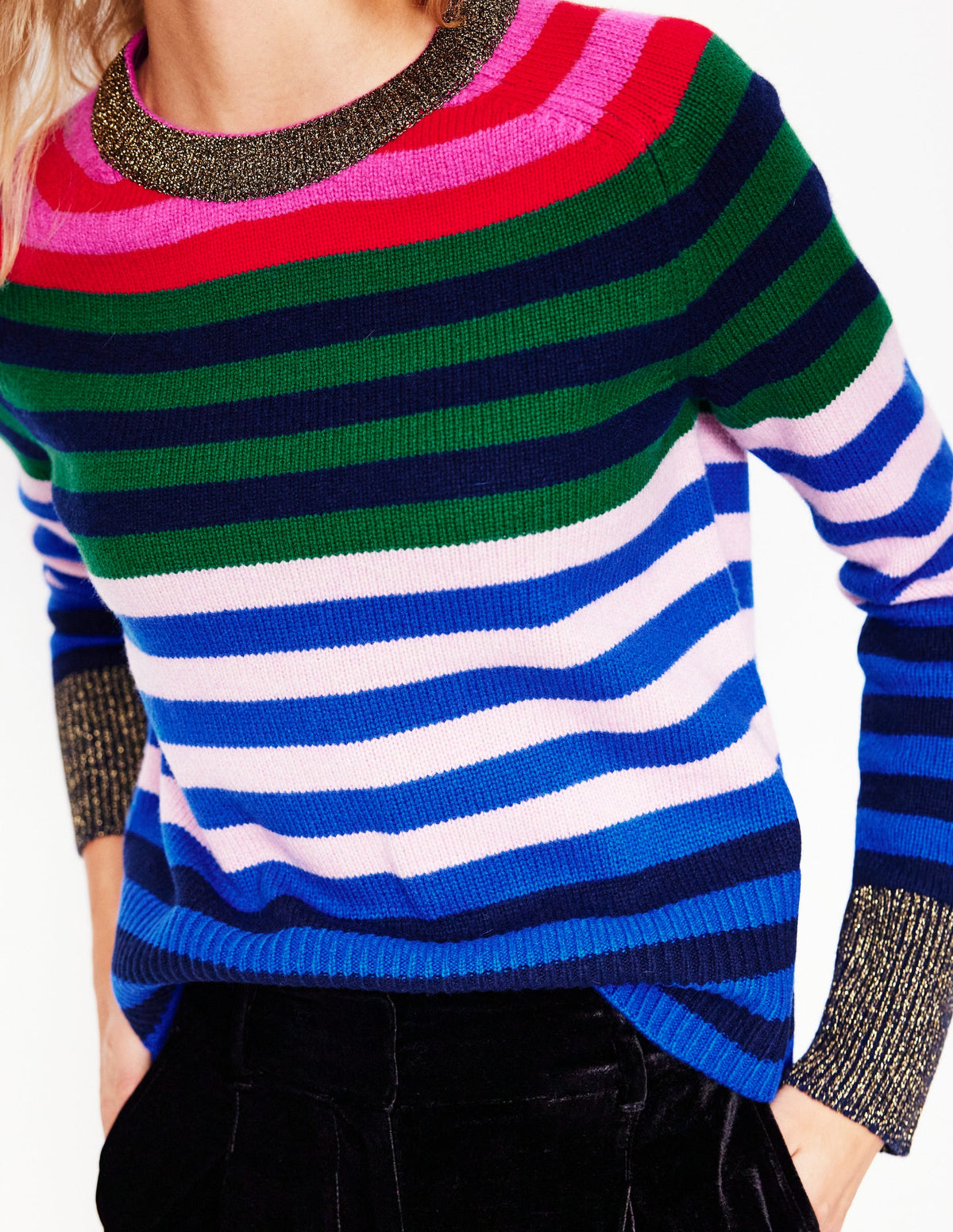 Olivia Merino Jumper-Multi, Rainbow Stripe - Image 2