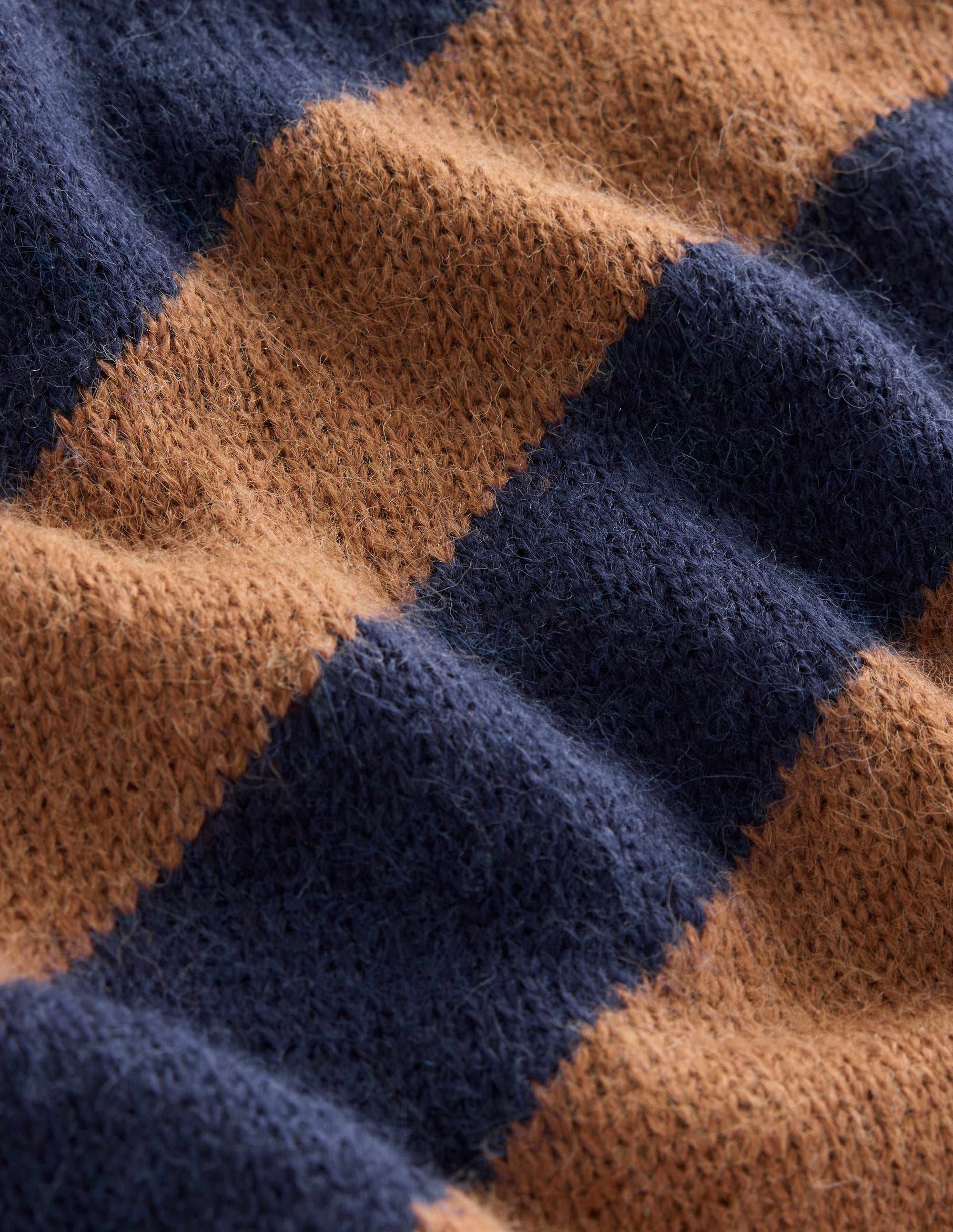 Fluffy Diagonal Stripe Jumper-Camel/ Navy - Image 6