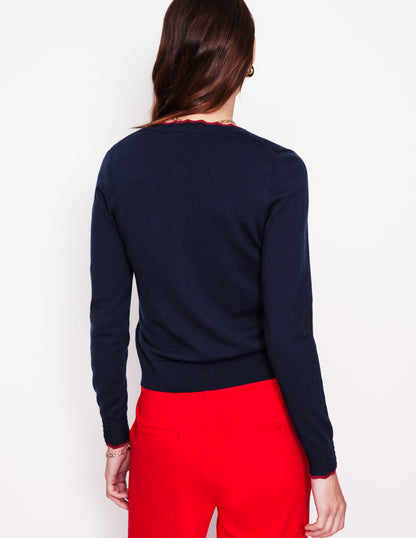 Merino Scallop Cardigan-Navy-3