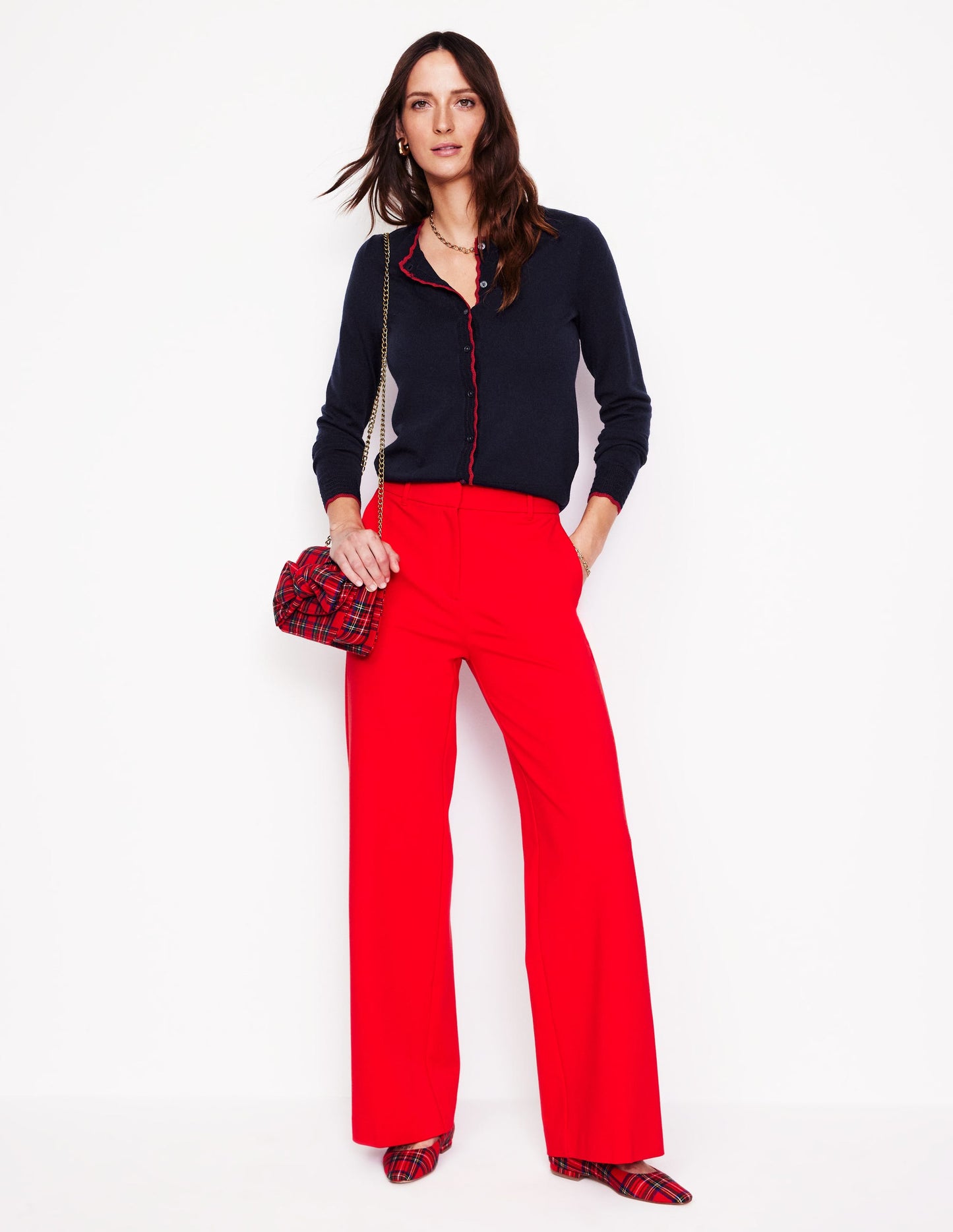 Merino Scallop Cardigan-Navy