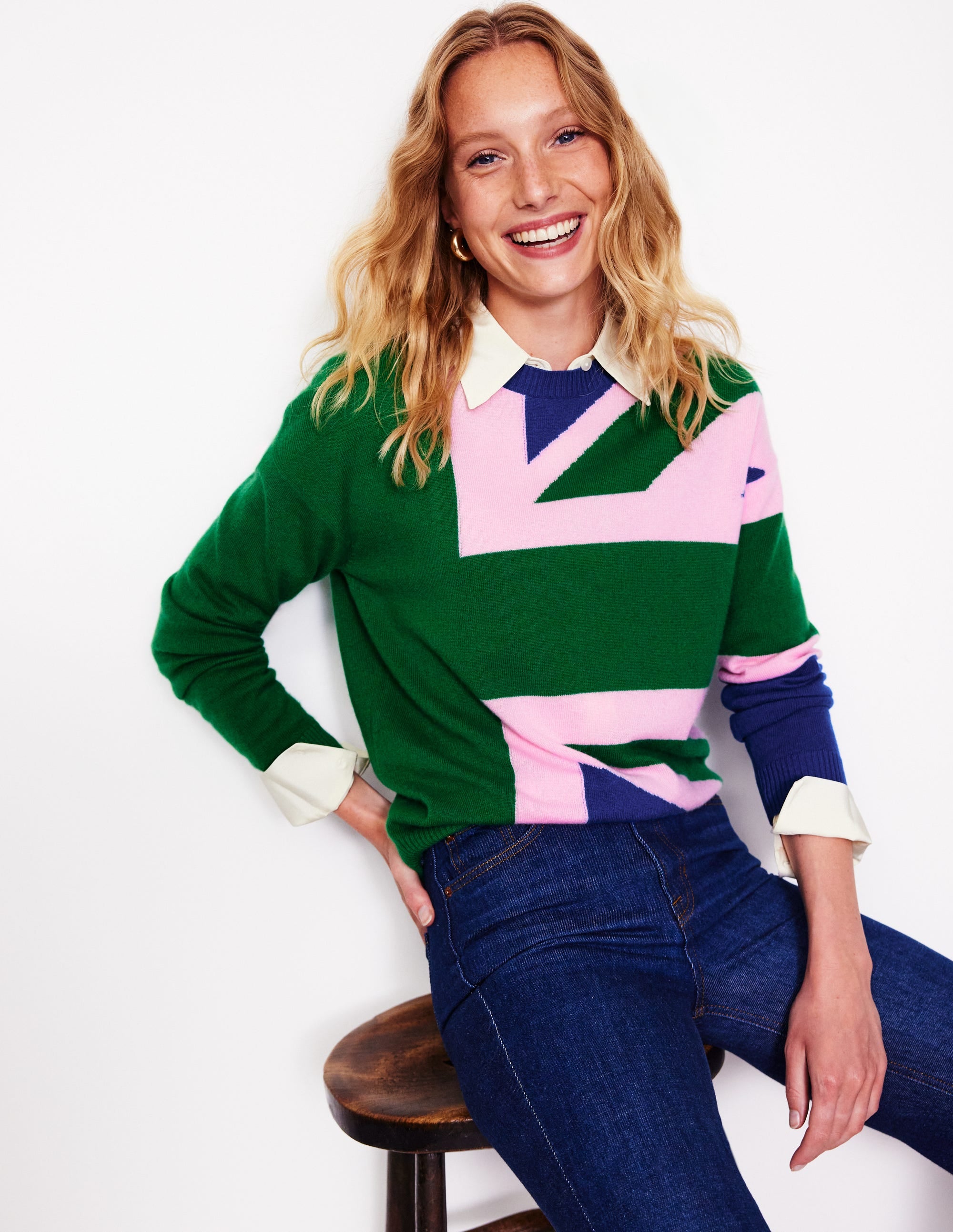Lydia Cashmere Jumper-Rich Emerald Green, Union Jack - Image 1