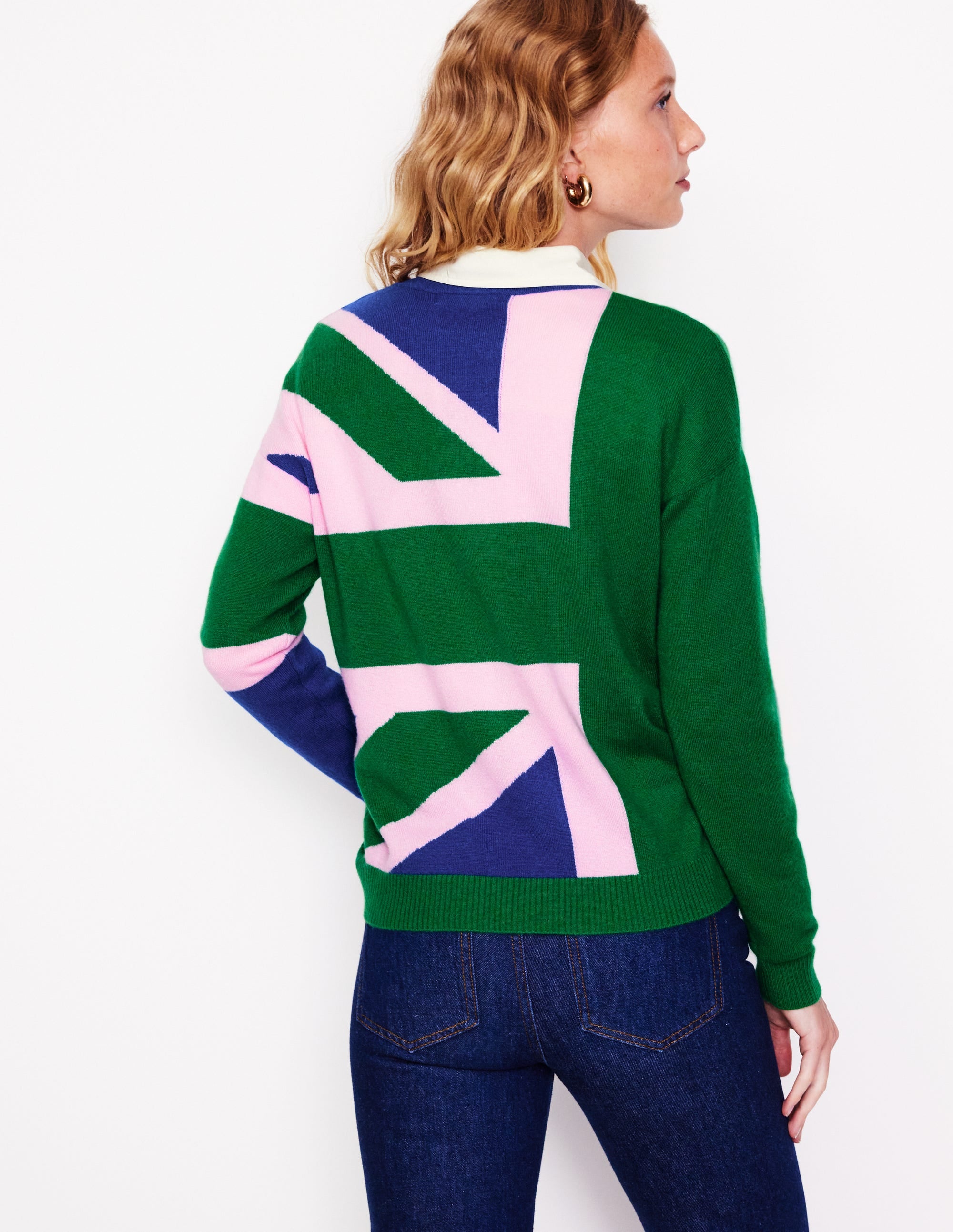 Lydia Cashmere Jumper-Rich Emerald Green, Union Jack - Image 3