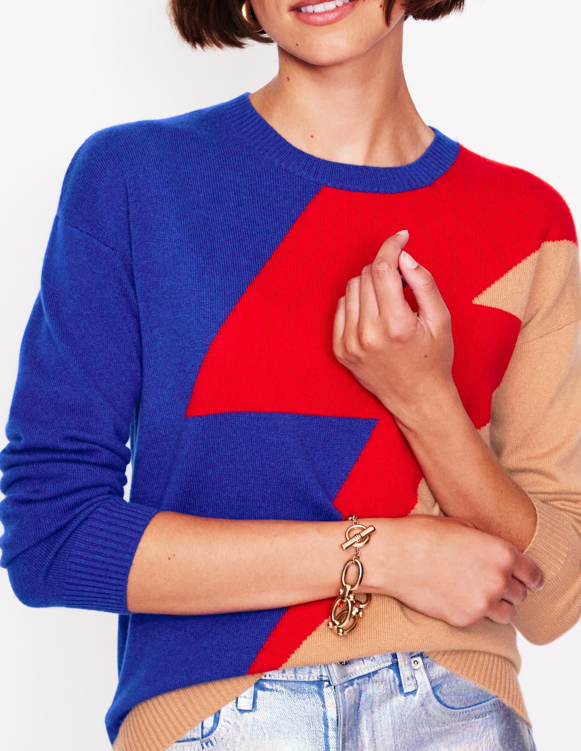 Lydia Cashmere Jumper-Camel, Lightning Bolt - Image 2