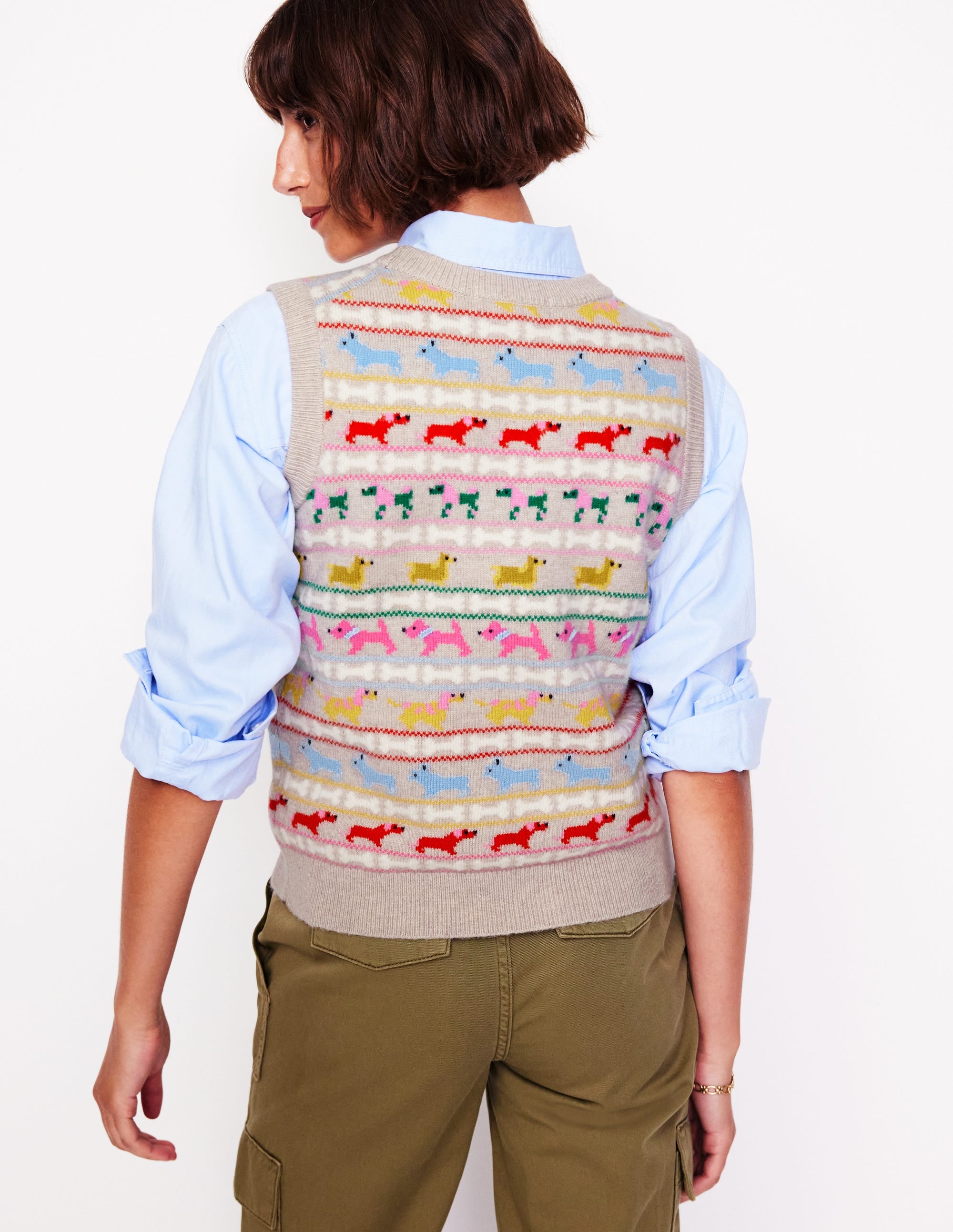 Edie Fair Isle Tank-Oatmeal Melange, Multi Dogs - Image 3