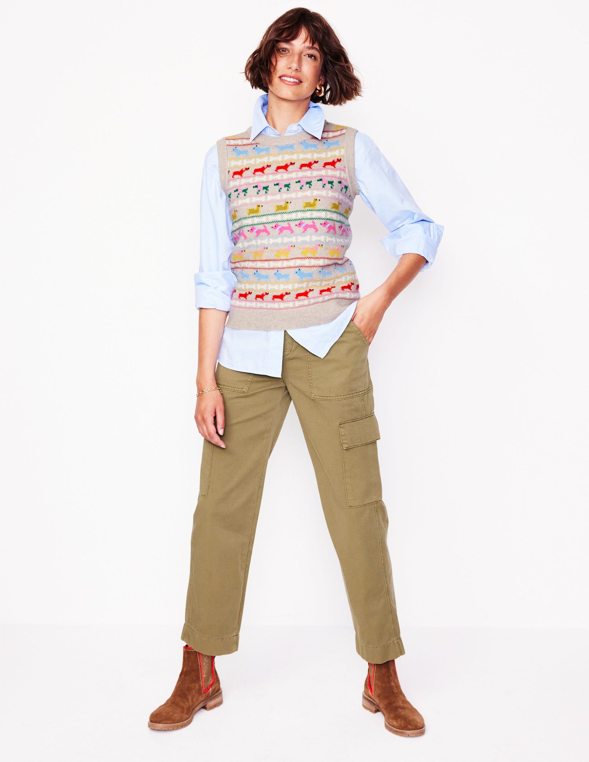 Edie Fair Isle Tank-Oatmeal Melange, Multi Dogs-4