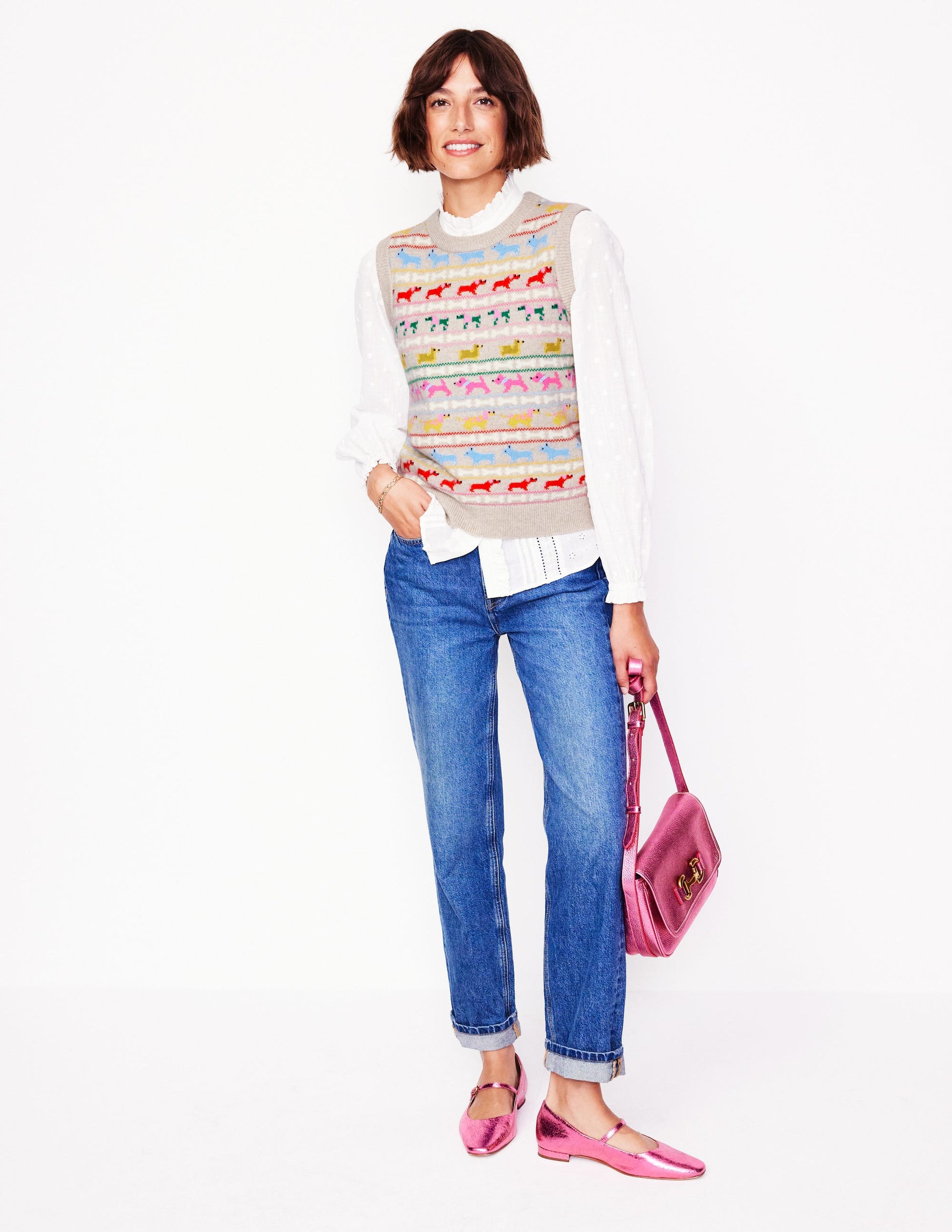 Edie Fair Isle Tank-Oatmeal Melange, Multi Dogs-6