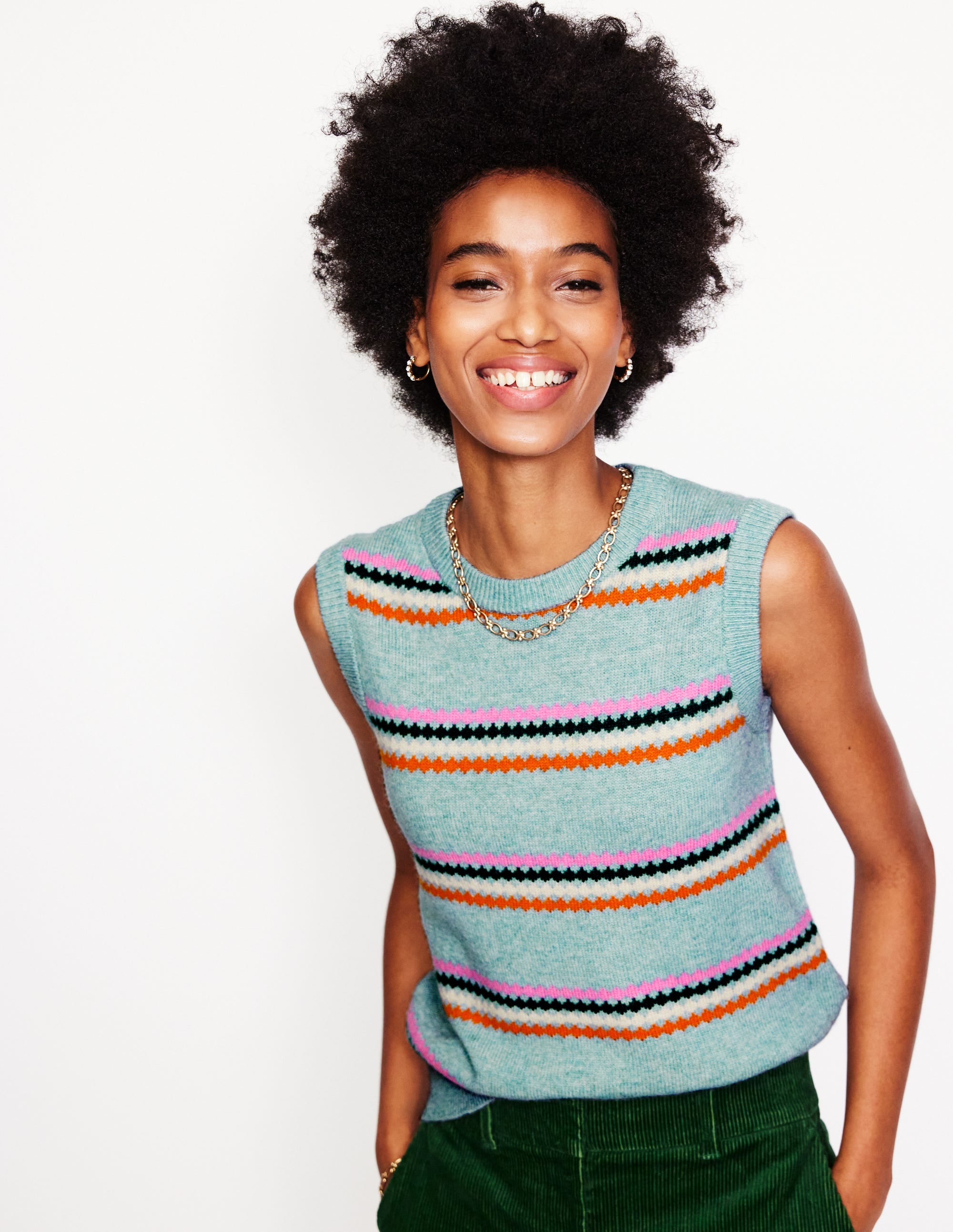 Edie Fair Isle Tank-Blue Diamond - Image 1