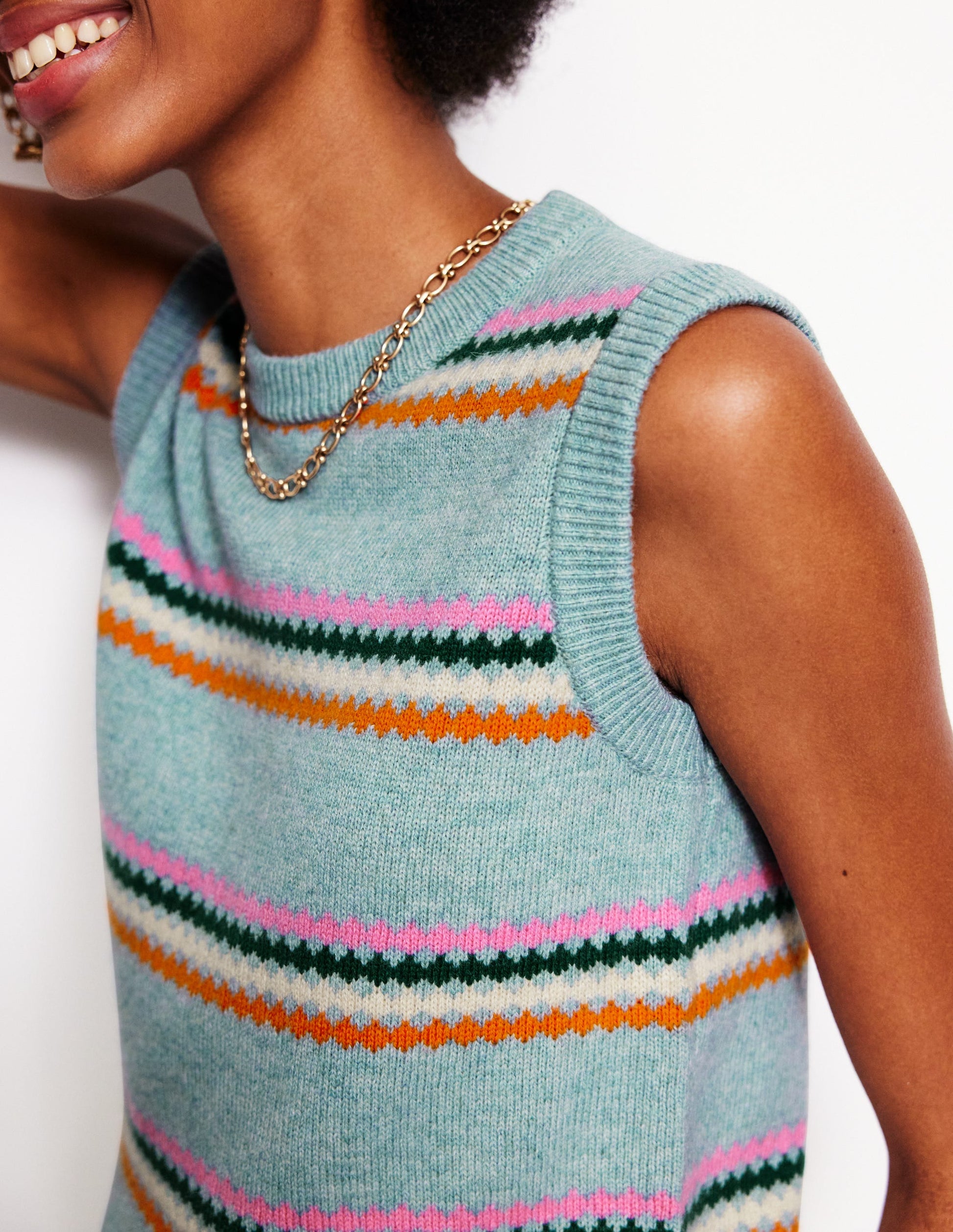 Edie Fair Isle Tank-Blue Diamond-2