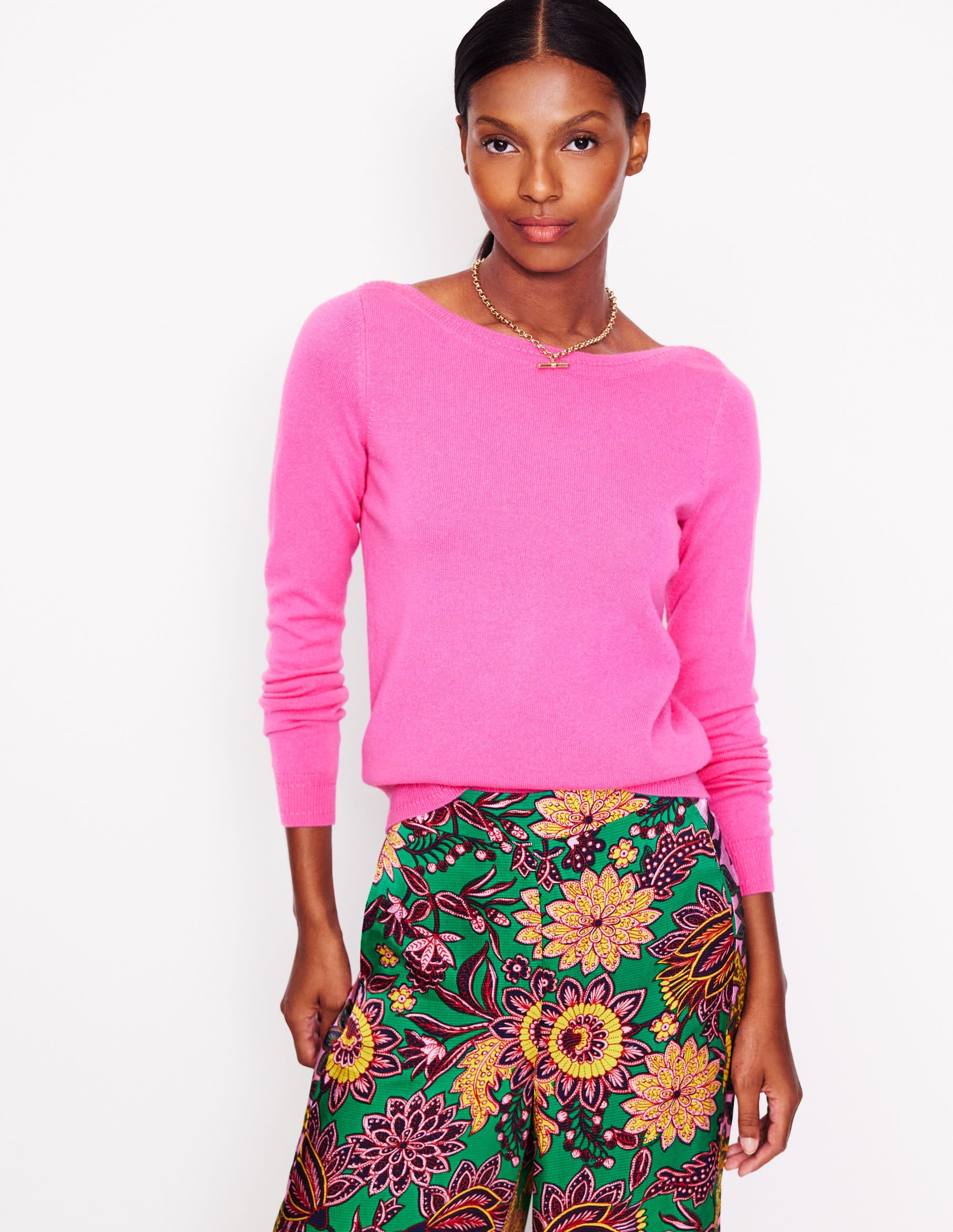 Eva Cashmere Boat Neck Jumper-Pink Tourmaline - Image 1