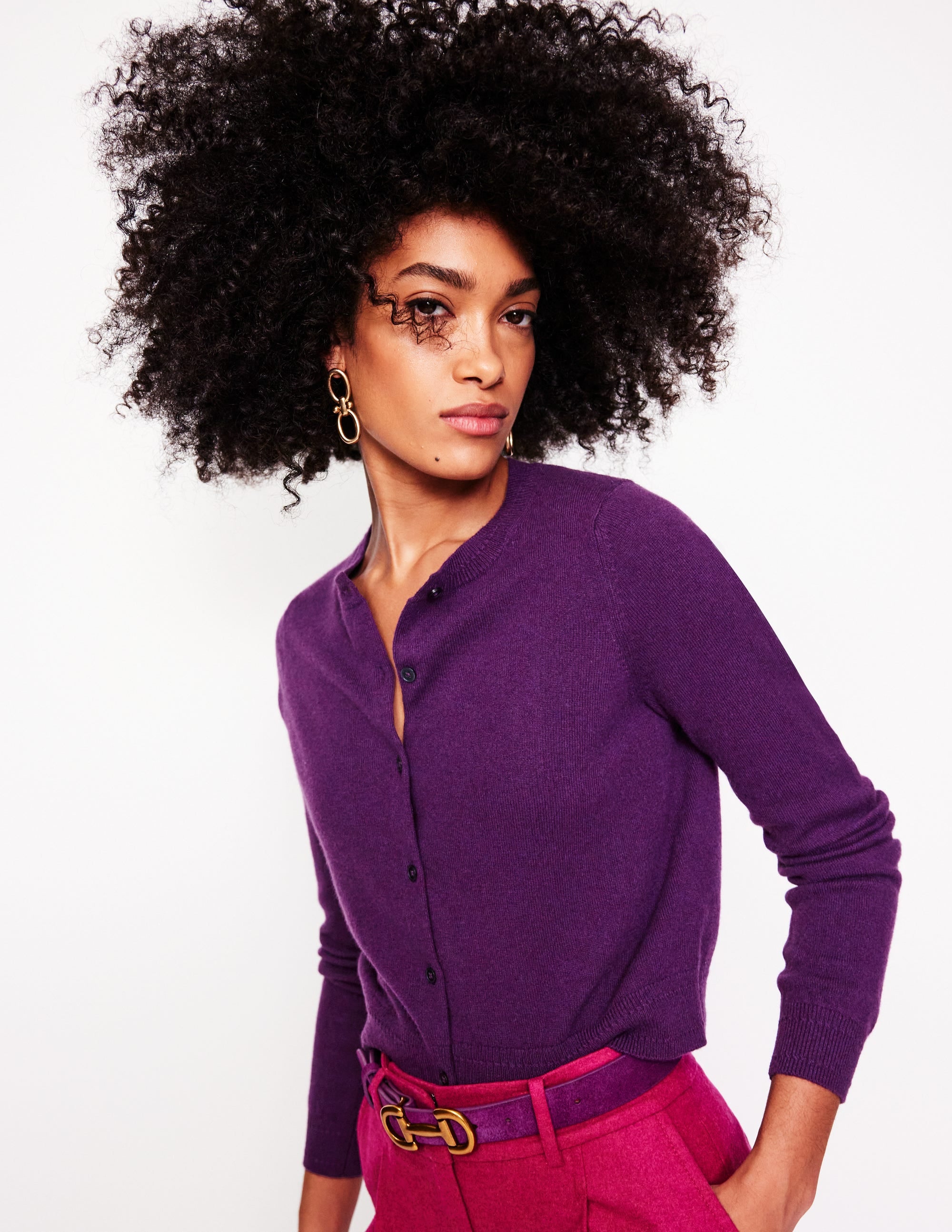 Eva Cashmere Cropped Cardigan-Damson Purple - Image 1