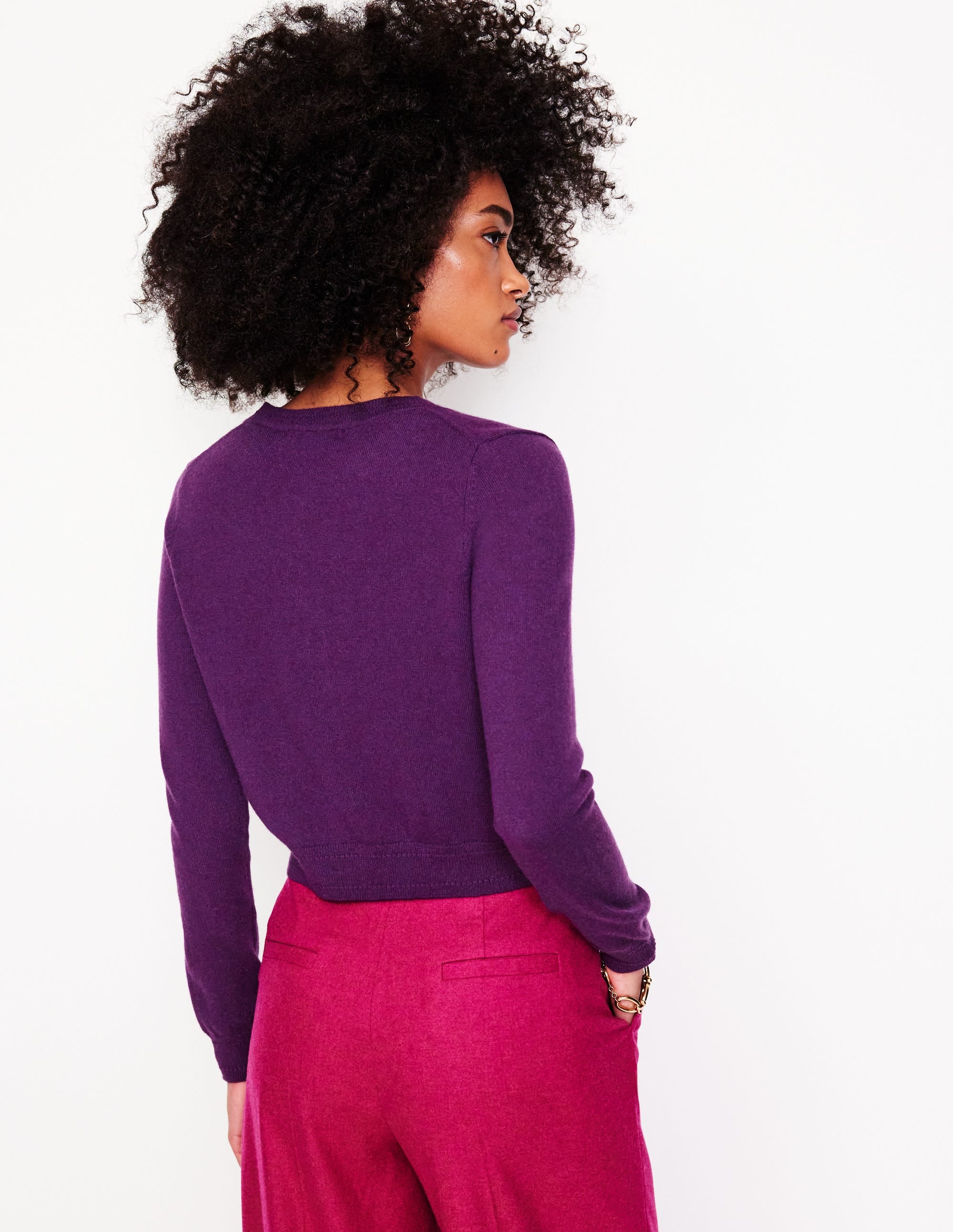 Eva Cashmere Cropped Cardigan-Damson Purple - Image 3