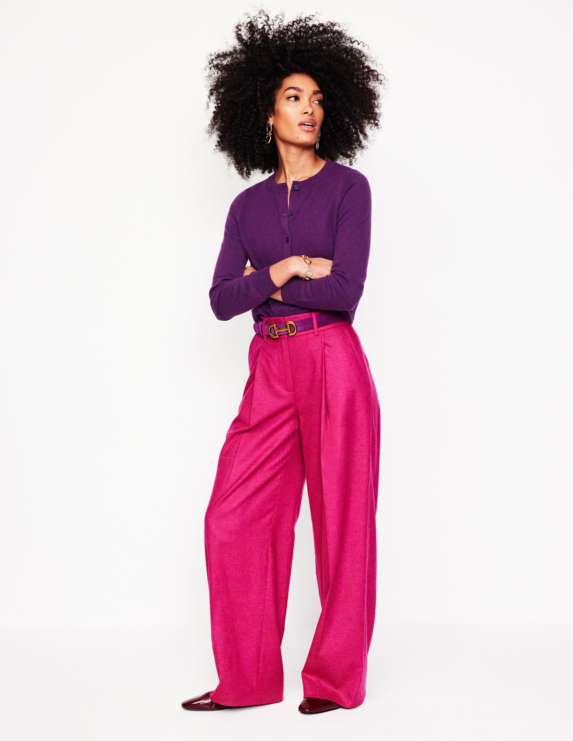 Eva Cashmere Cropped Cardigan-Damson Purple - Image 4