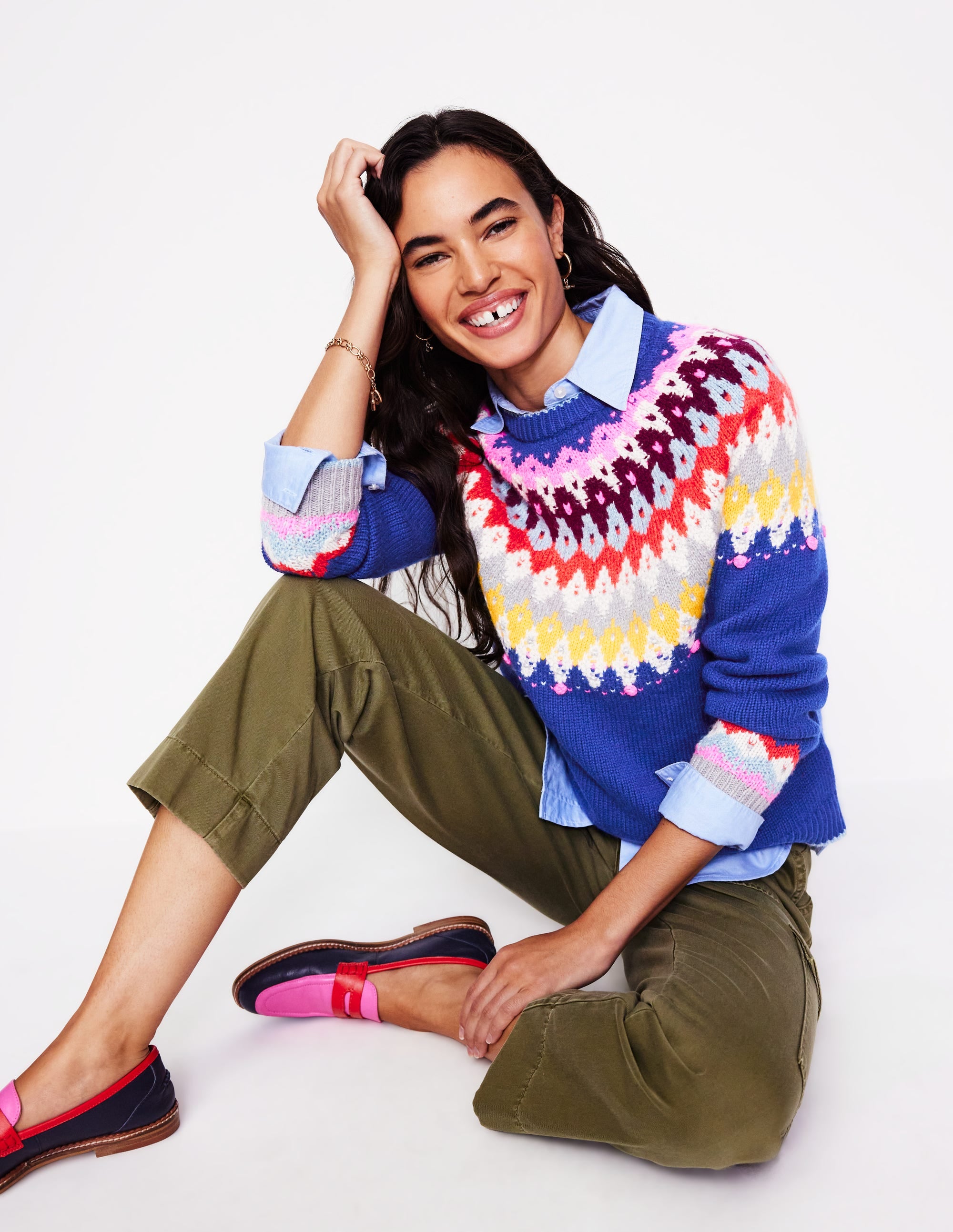 Eleanor Fair Isle Jumper-Sapphire Blue Fair Isle - Image 1