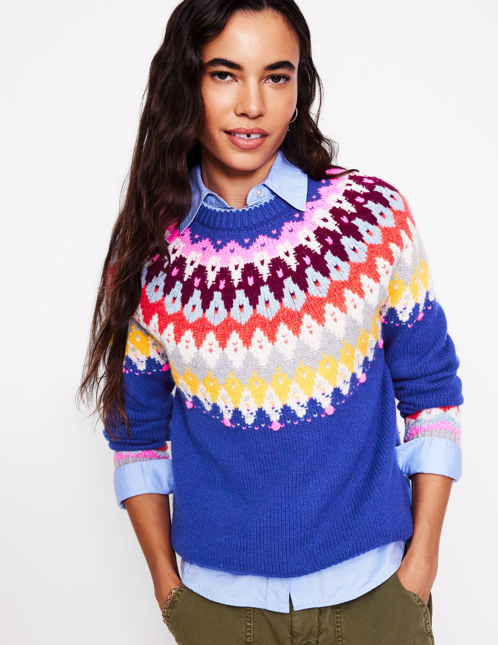 Eleanor Fair Isle Jumper-Sapphire Blue Fair Isle - Image 2