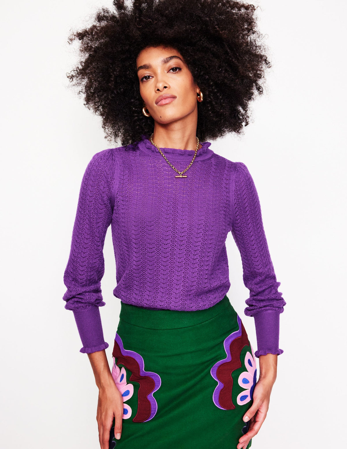 Tia Pointelle Frilled Jumper-Ameythyst Purple - Image 2