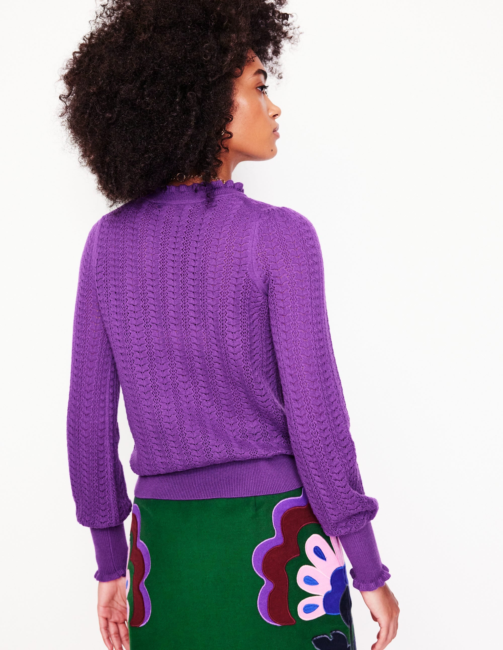 Tia Pointelle Frilled Jumper-Ameythyst Purple - Image 3