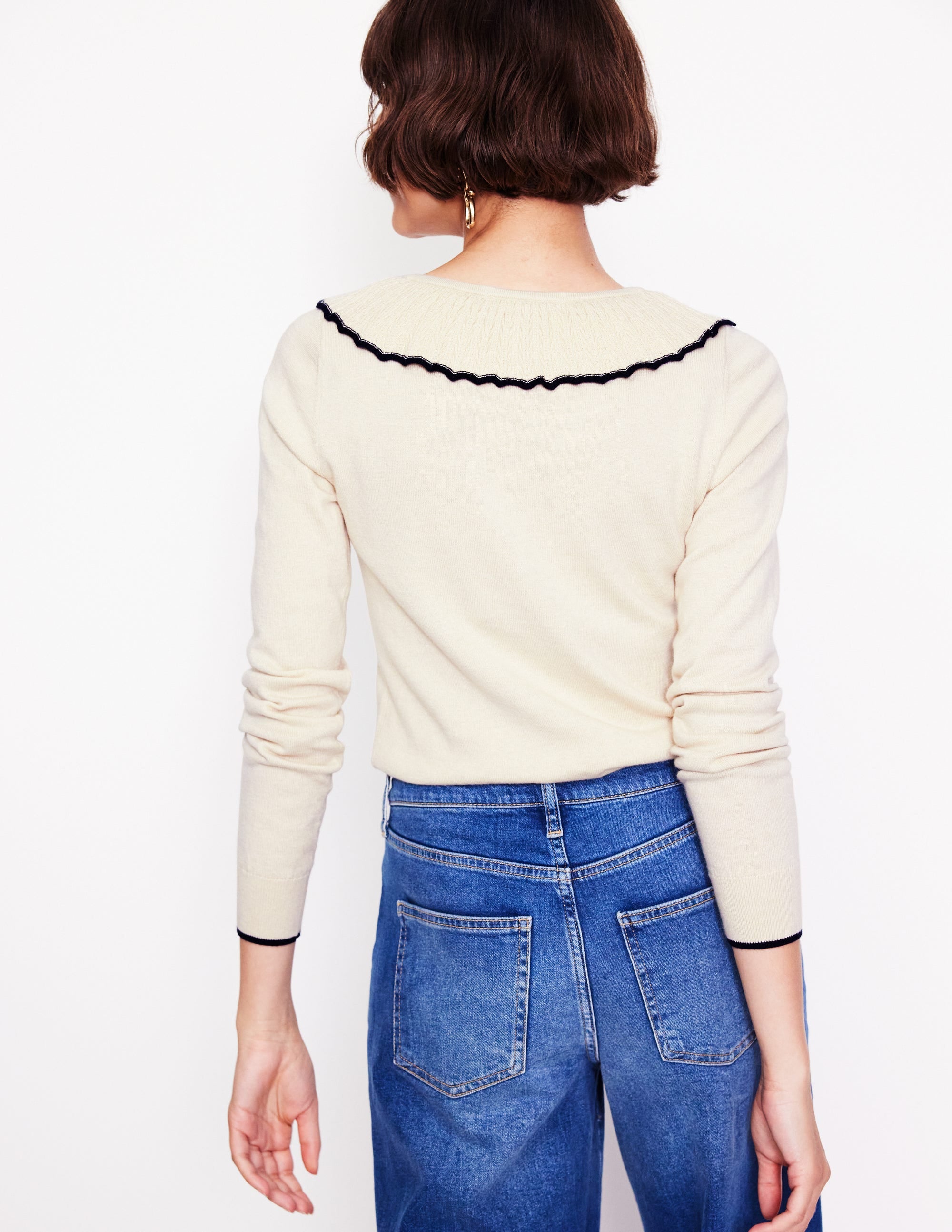 Frill Collared Cardigan-Oatmeal Melange - Image 3