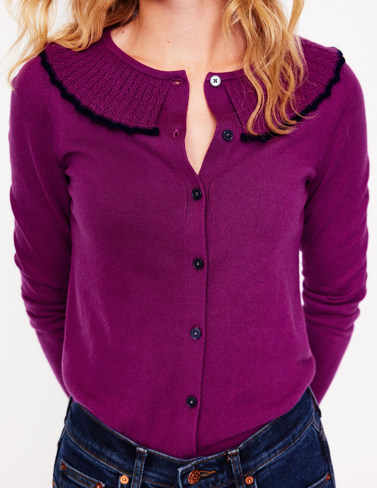 Frill Collared Cardigan-Regal Purple-2