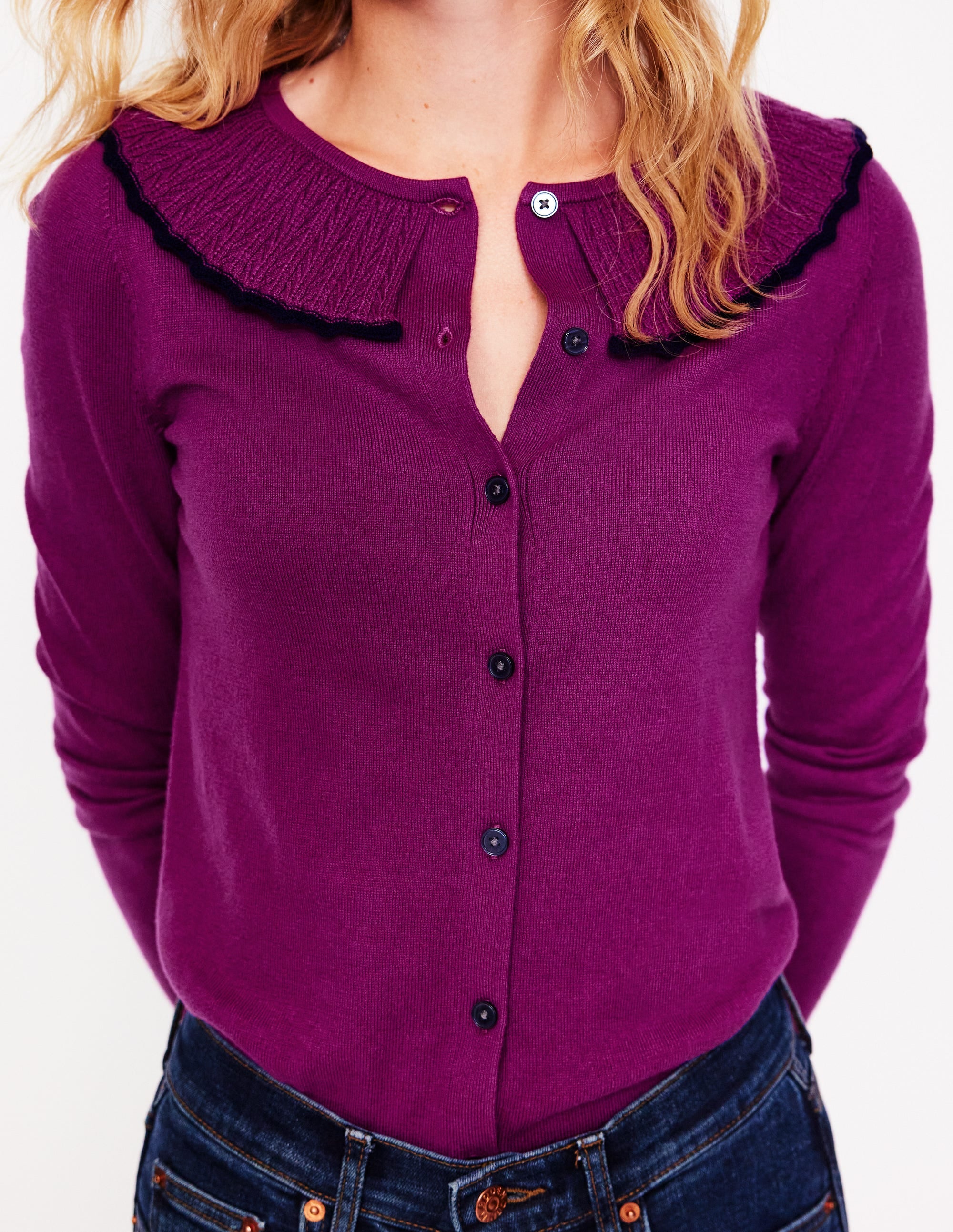 Frill Collared Cardigan-Regal Purple - Image 2