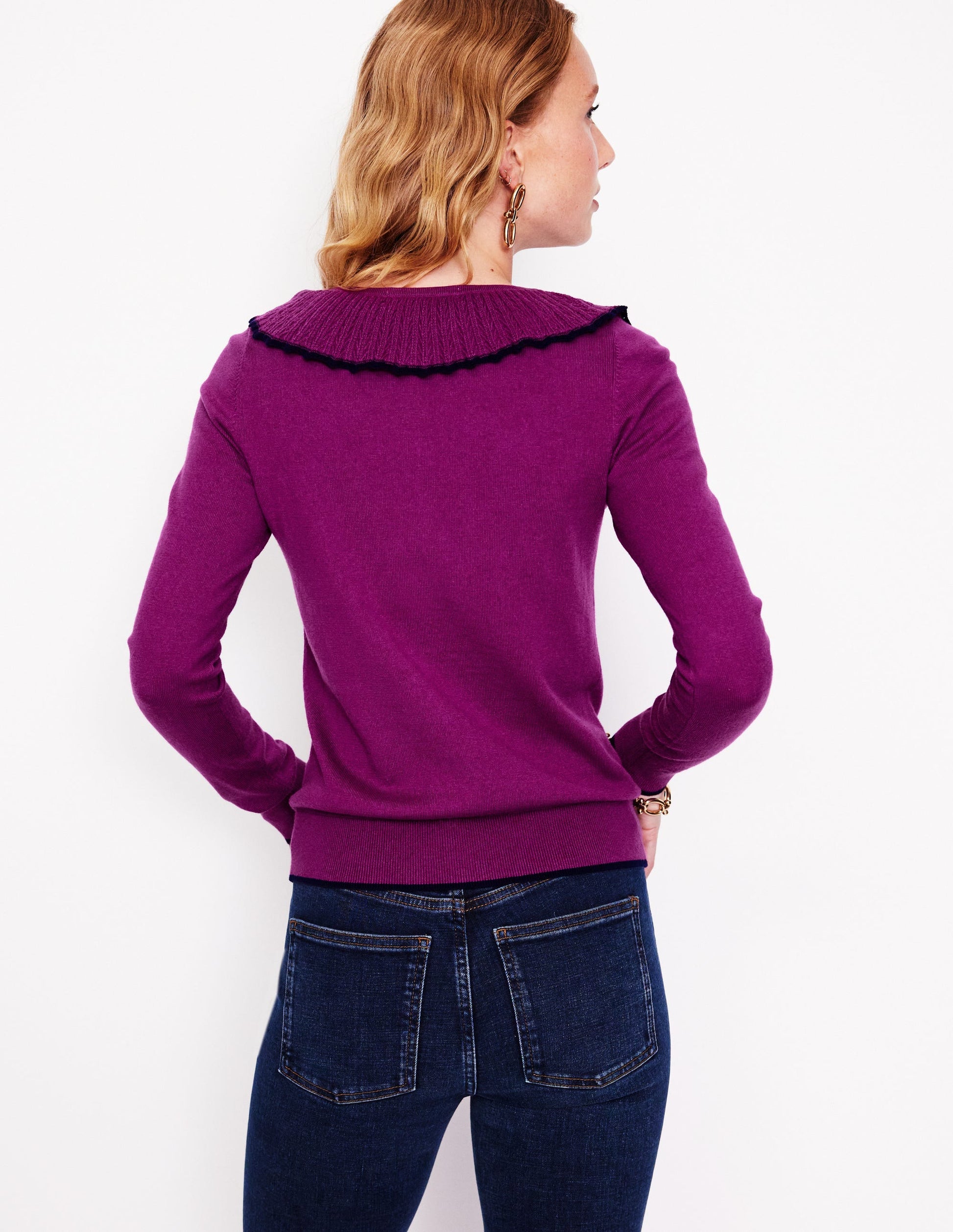Frill Collared Cardigan-Regal Purple-3
